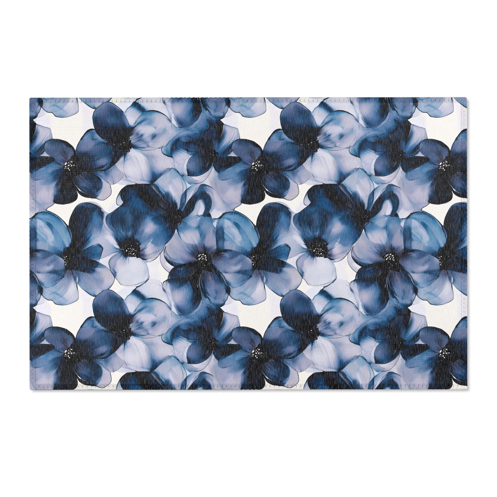 Abstract Area Rug | Floral Navy Blue, Liquid Ink Watercolor Artsy Rug
