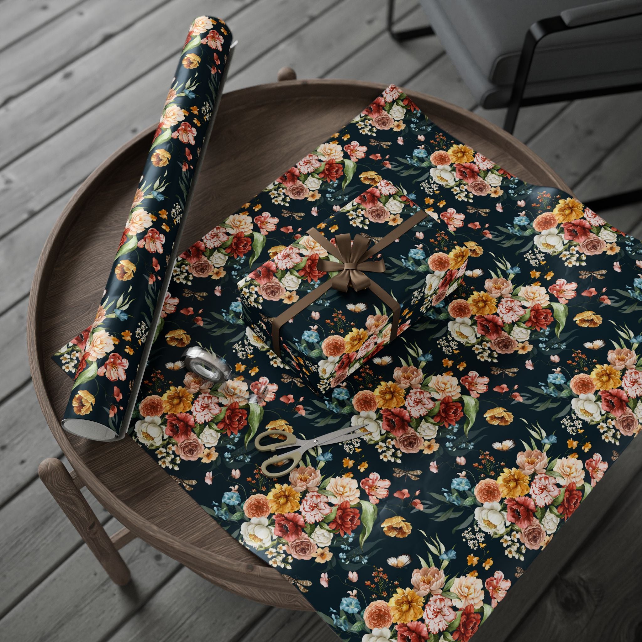 Dark Floral Wrapping Paper | Garden Wildflowers