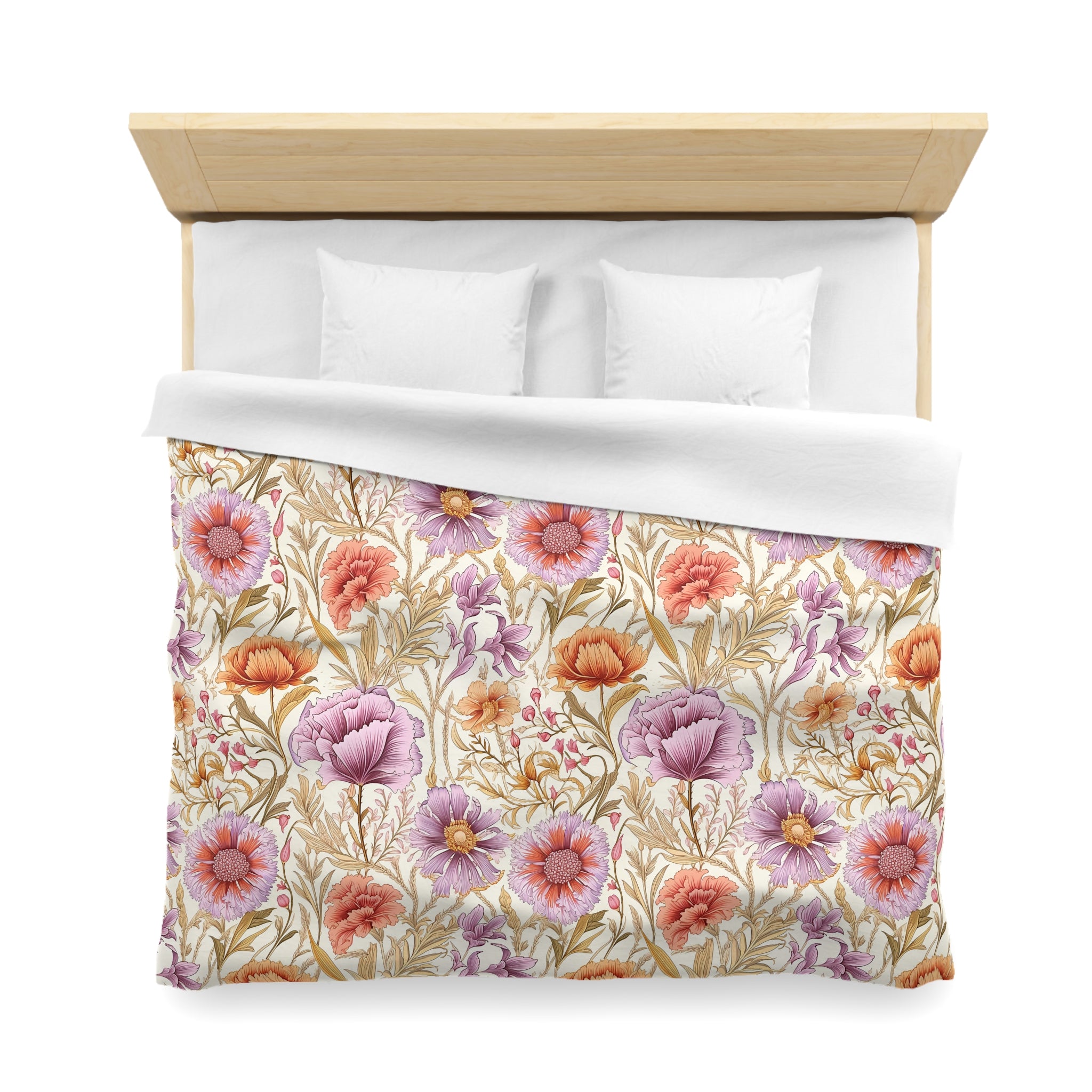 Boho Floral Duvet Cover | Beige Lilac Pink, Coral Cream | Bedroom Decor