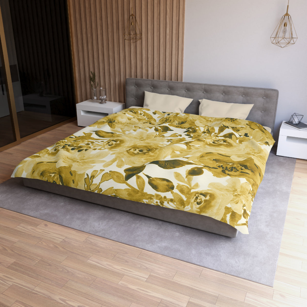 Golden Peony Duvet Cover | Mustard Ochre Watercolor Floral Bedding