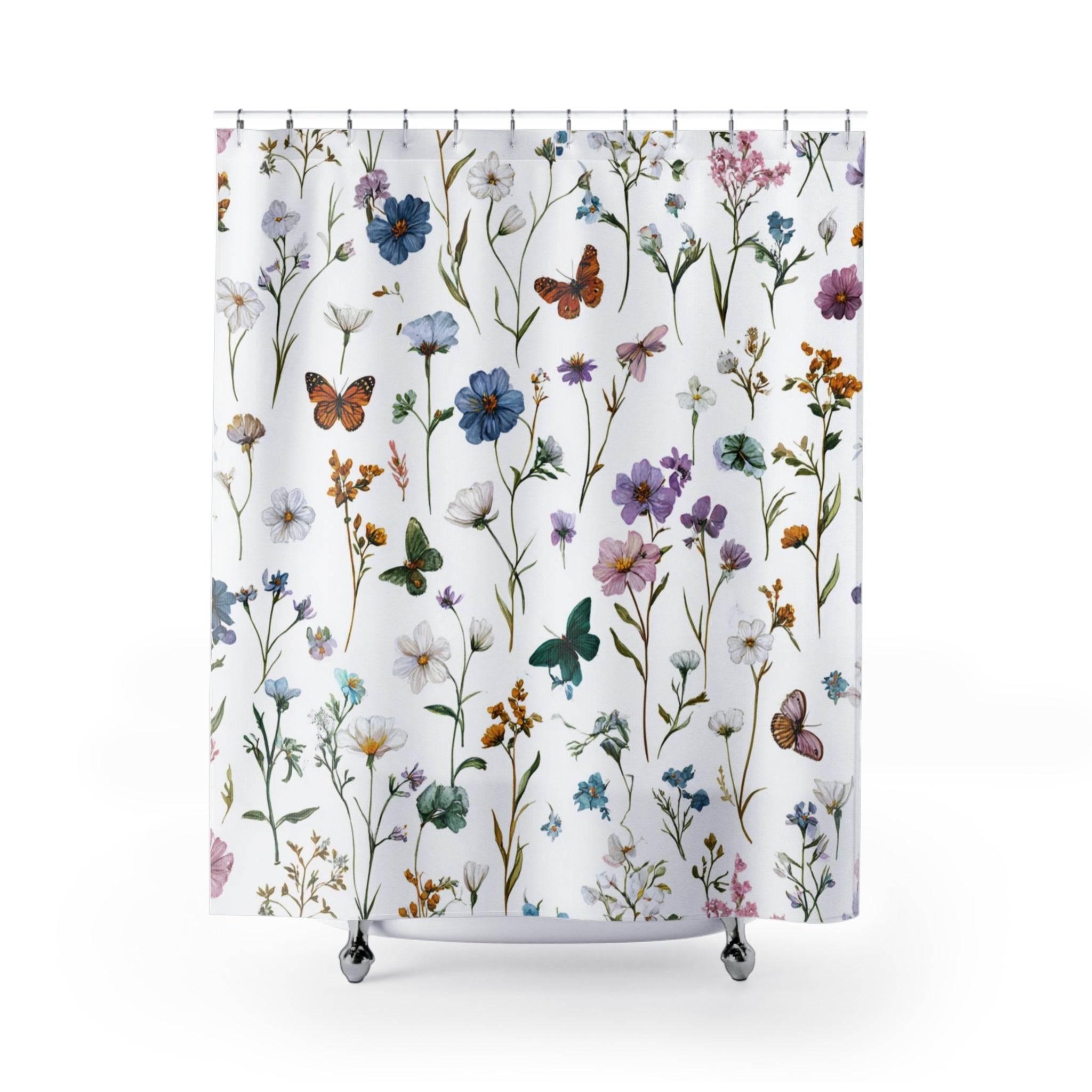 Floral Shower Curtain | Garden, Butterflies, Spa Bathroom Decor