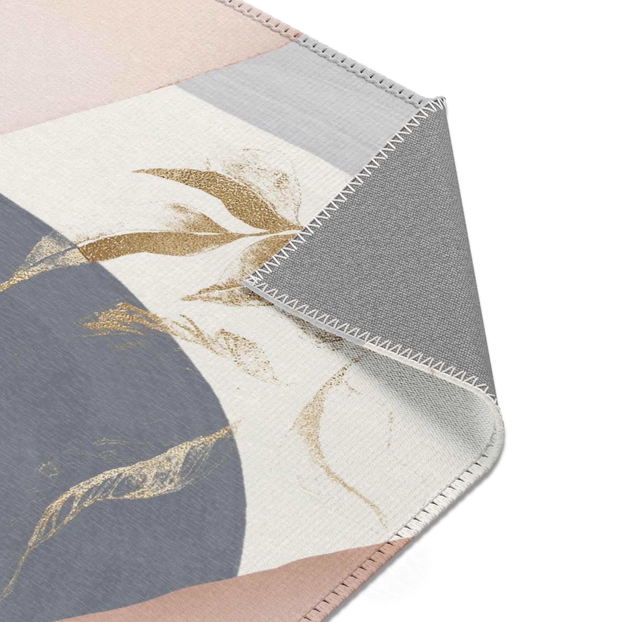Floral Boho Area Rug | Modern Grey, Blush Pink, Muted Gold