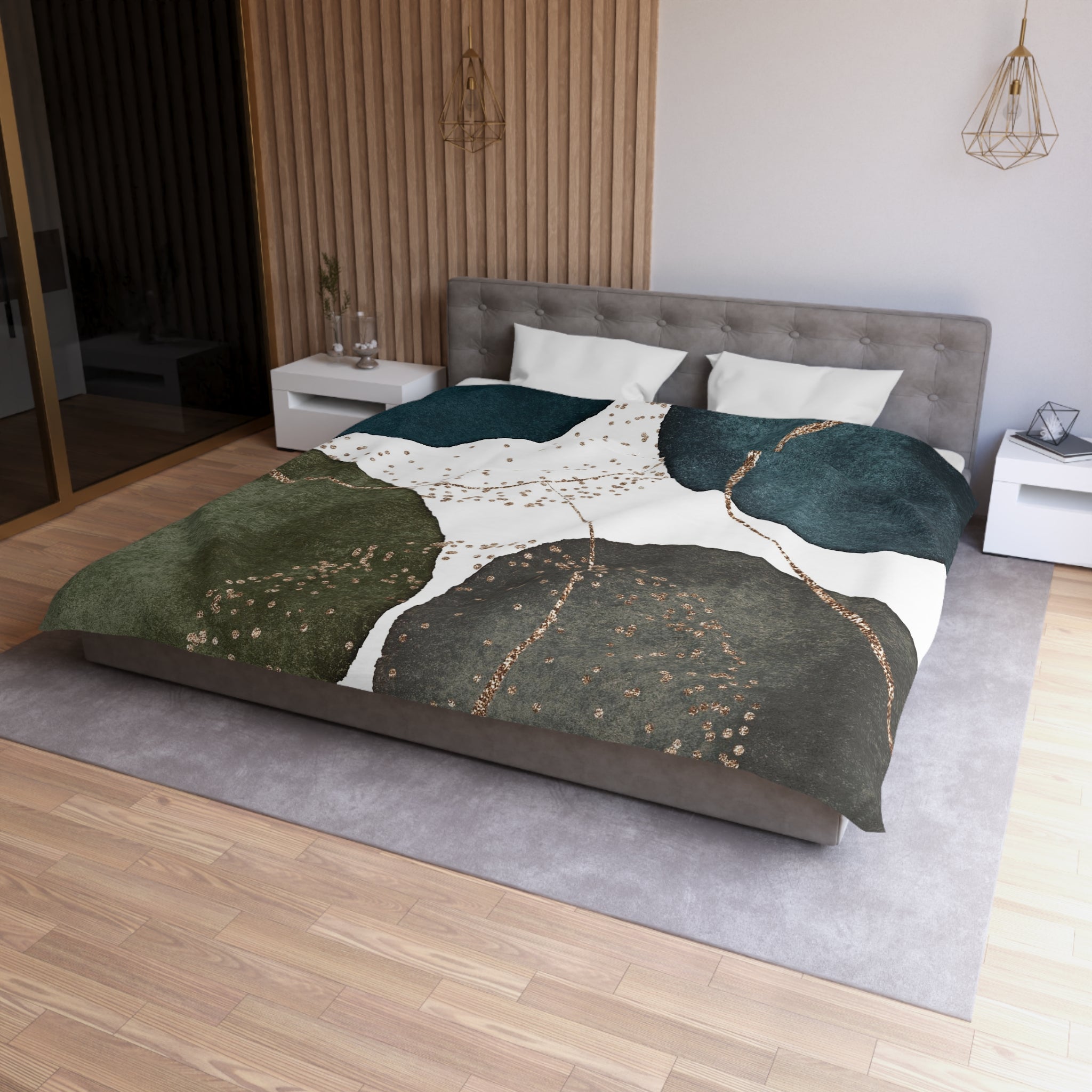 Abstract Duvet Cover | Grey, Green, Blue White | Bedroom Decor