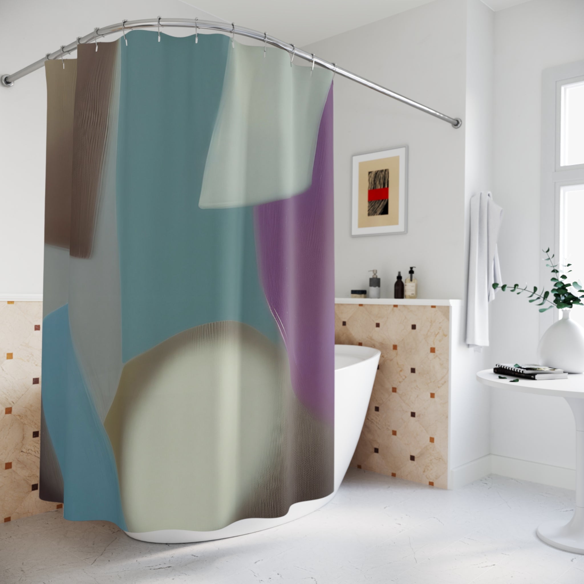 Boho Abstract Shower Curtain | Muted Colors Watercolor