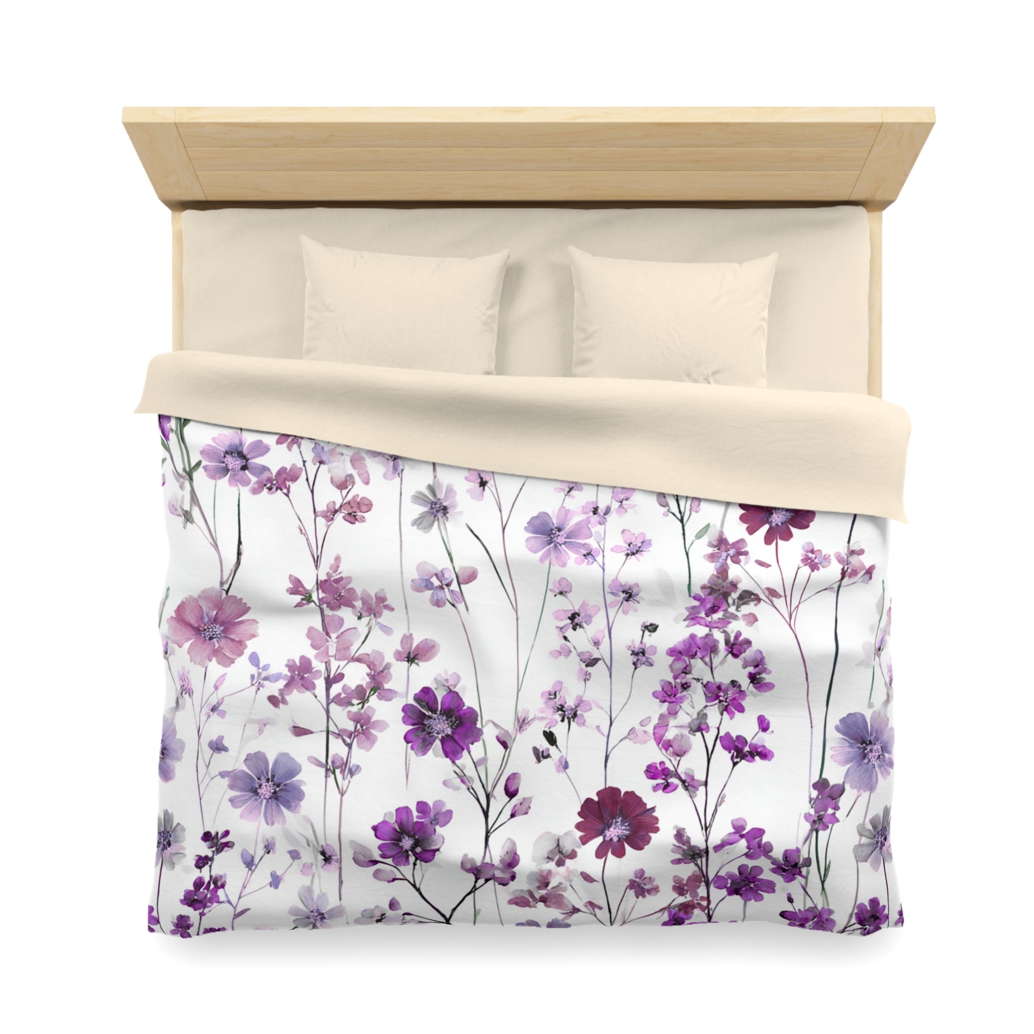 Floral Modern Duvet, Pillow Cover | White Purple Bedroom Decor