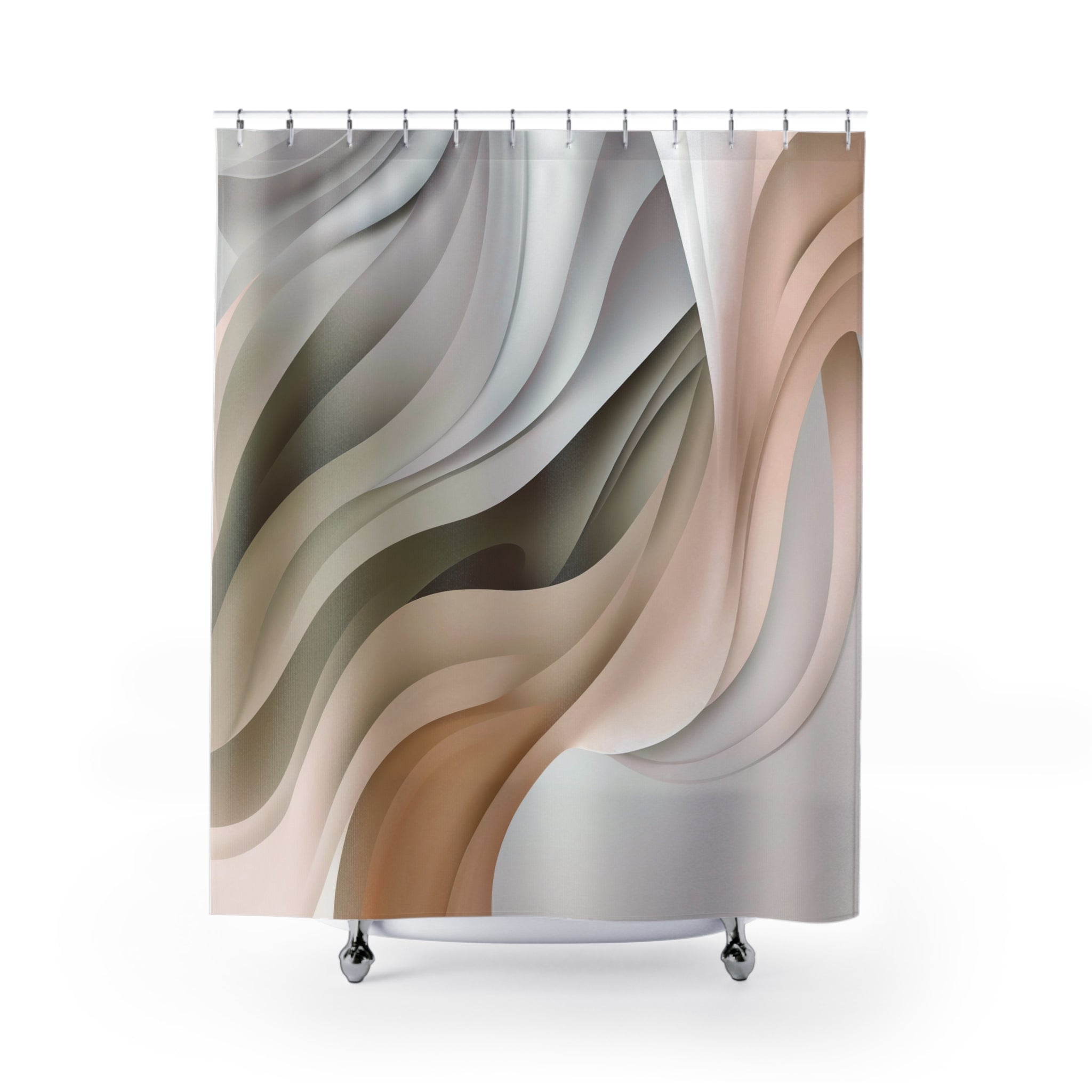 Boho Shower Curtain | Olive Green Beige Ombre White Watercolor