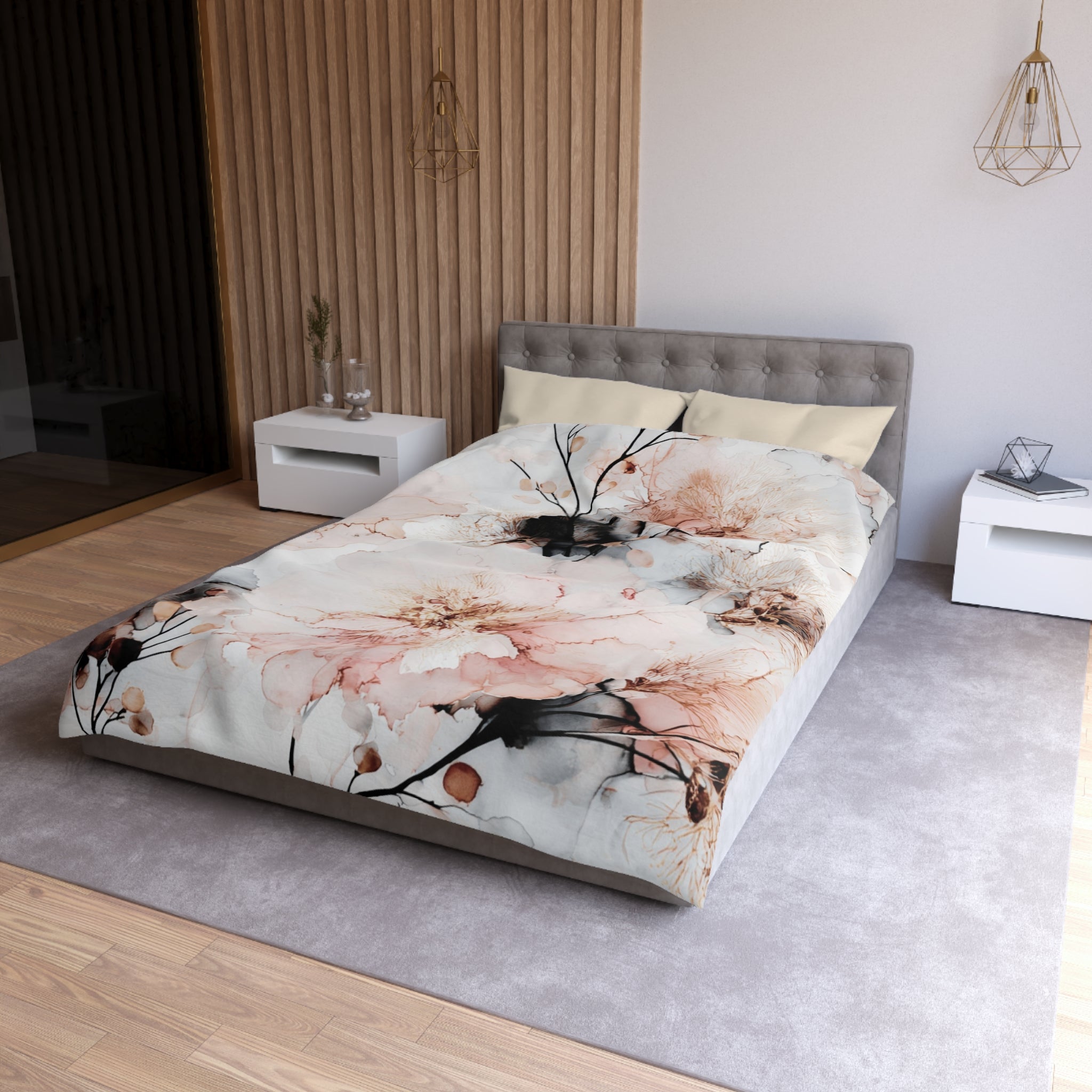 Floral Duvet, Pillow Cover | Grey Blush Bedroom Decor