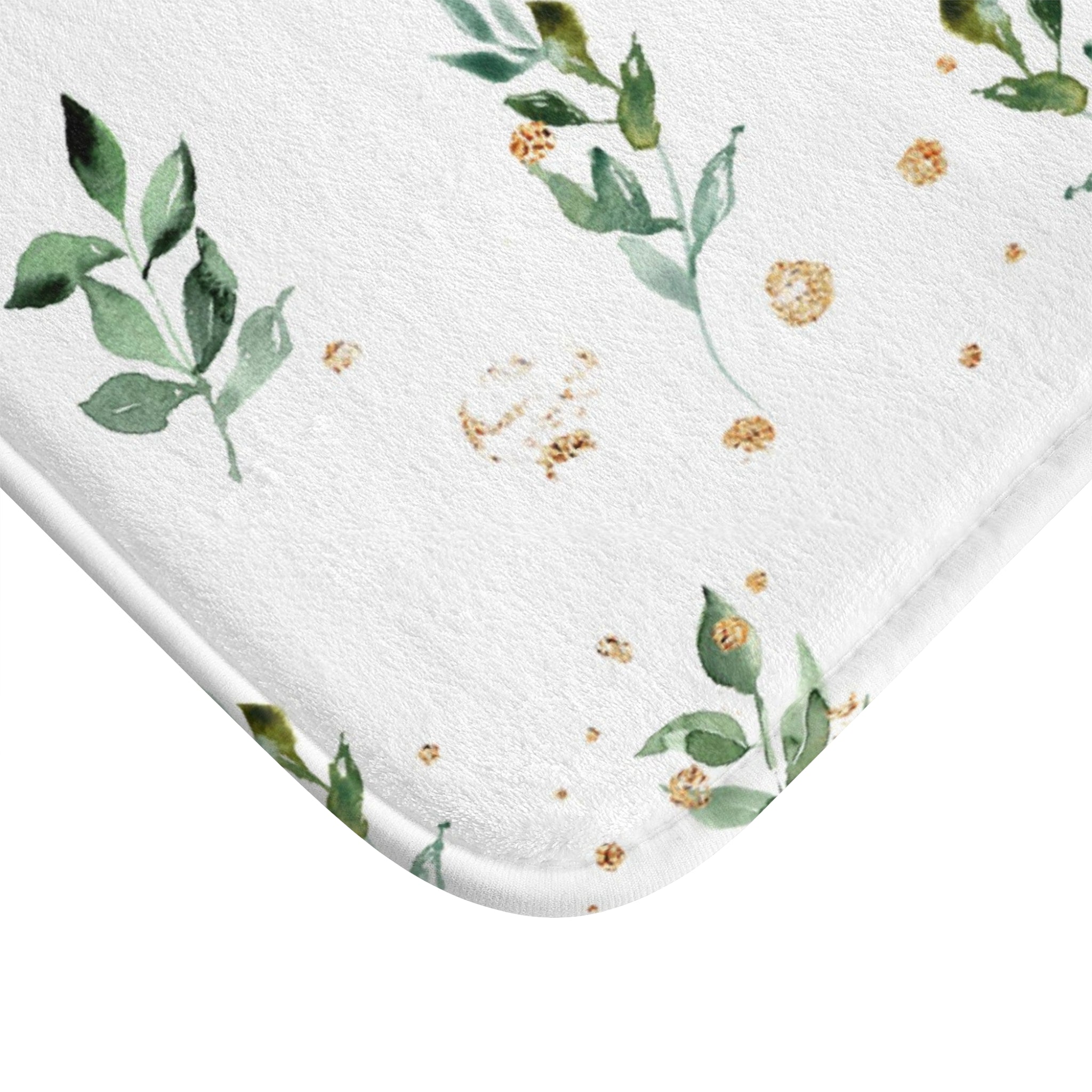 Floral Boho Bath, Kitchen Mat, Rug | White Sage Green Leaves