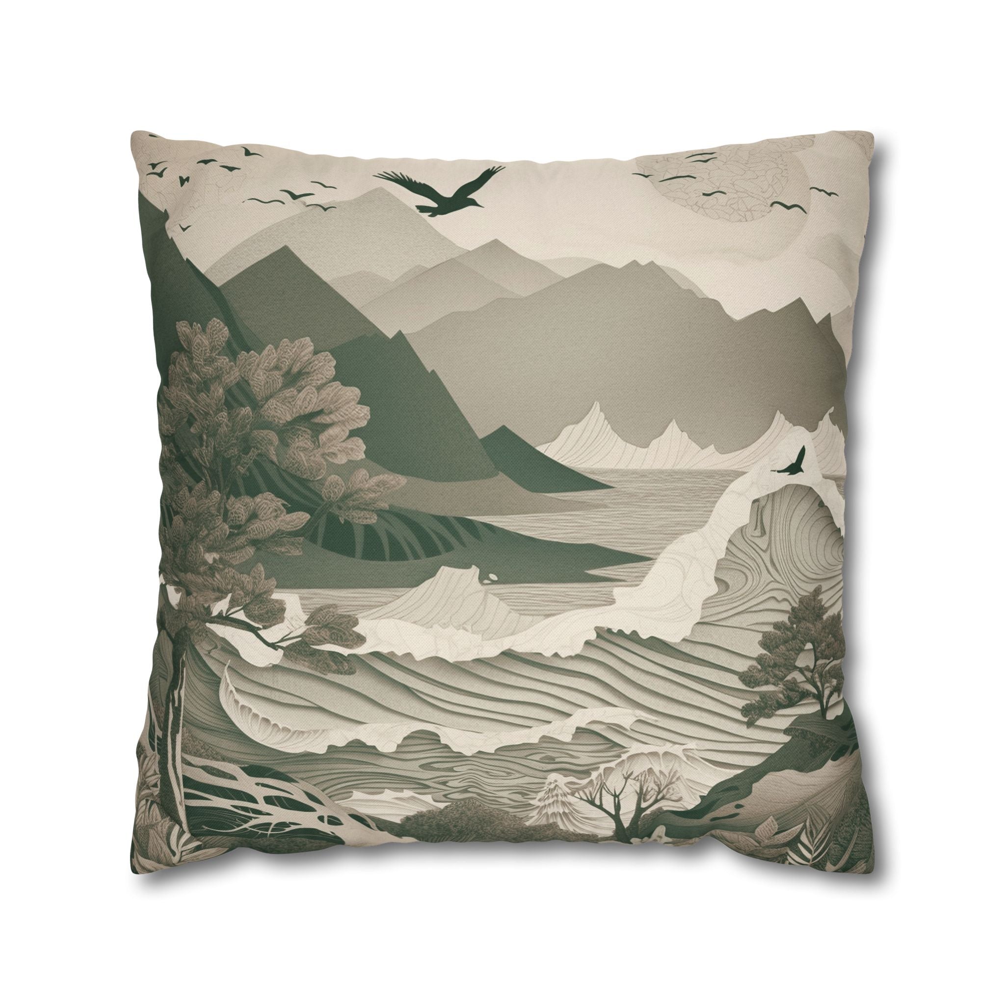 Landscape Throw Pillow Cover, Nature Modern Organic Decor Cushion