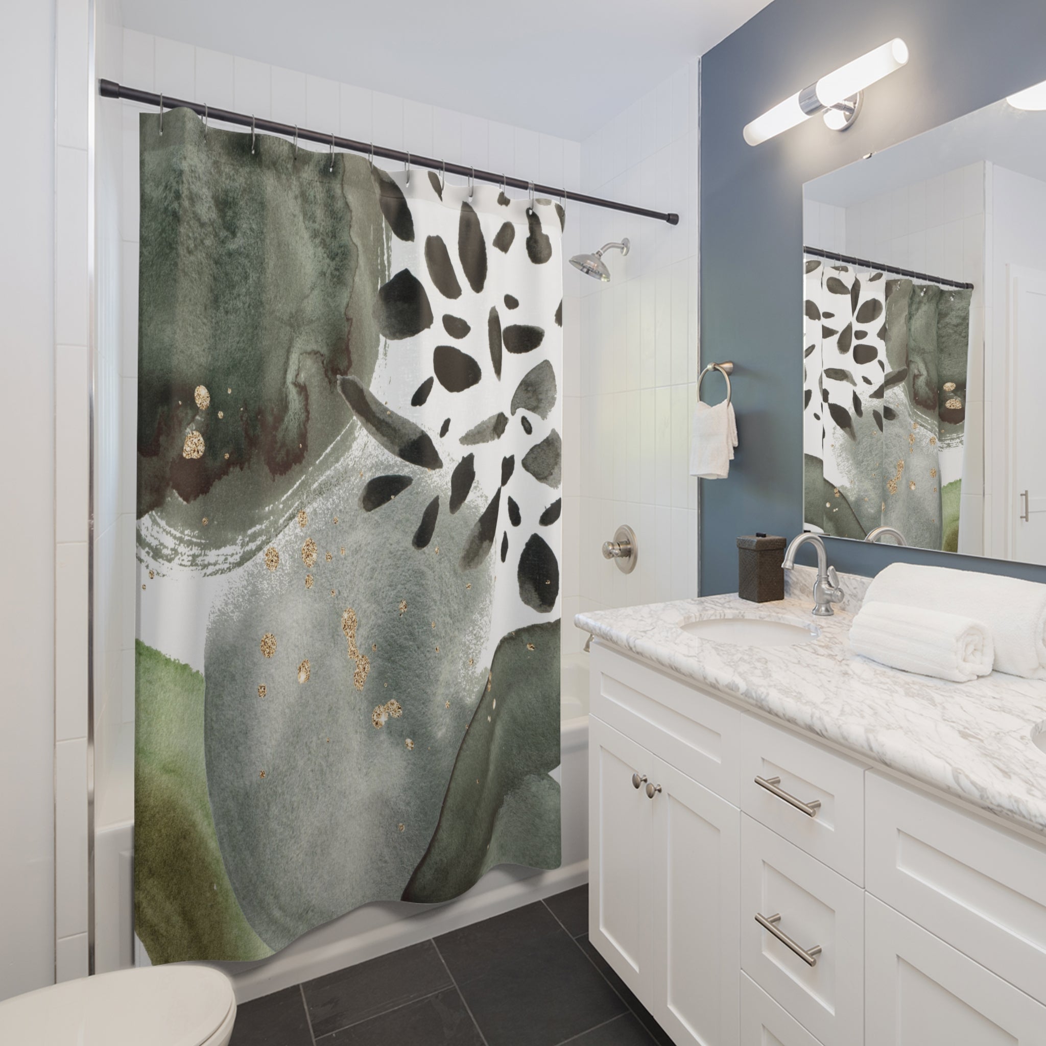 Abstract Shower Curtain | White Sage Green Gray