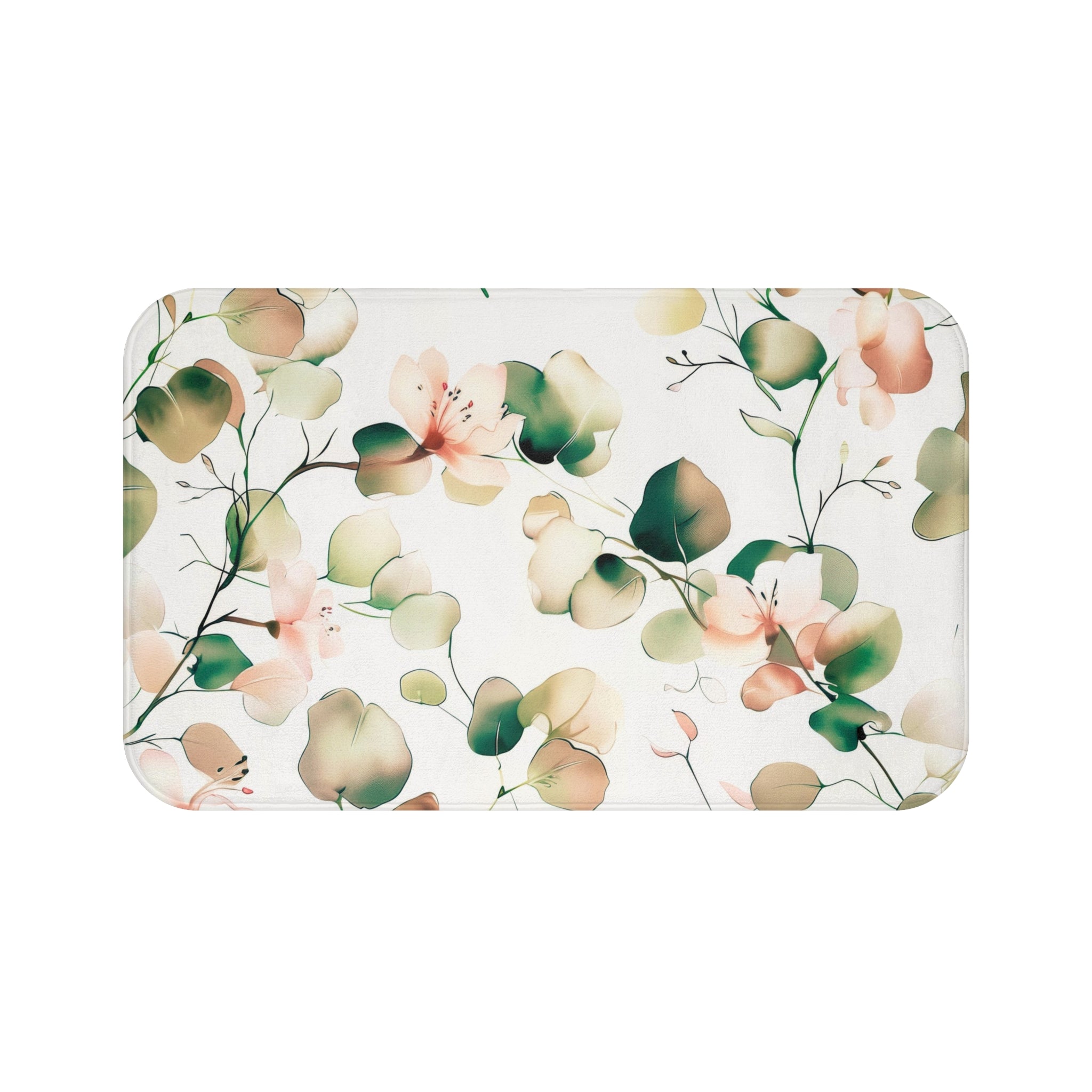 Boho Bath, Kitchen Mat | Floral, Sage Green, Blush Pink, White