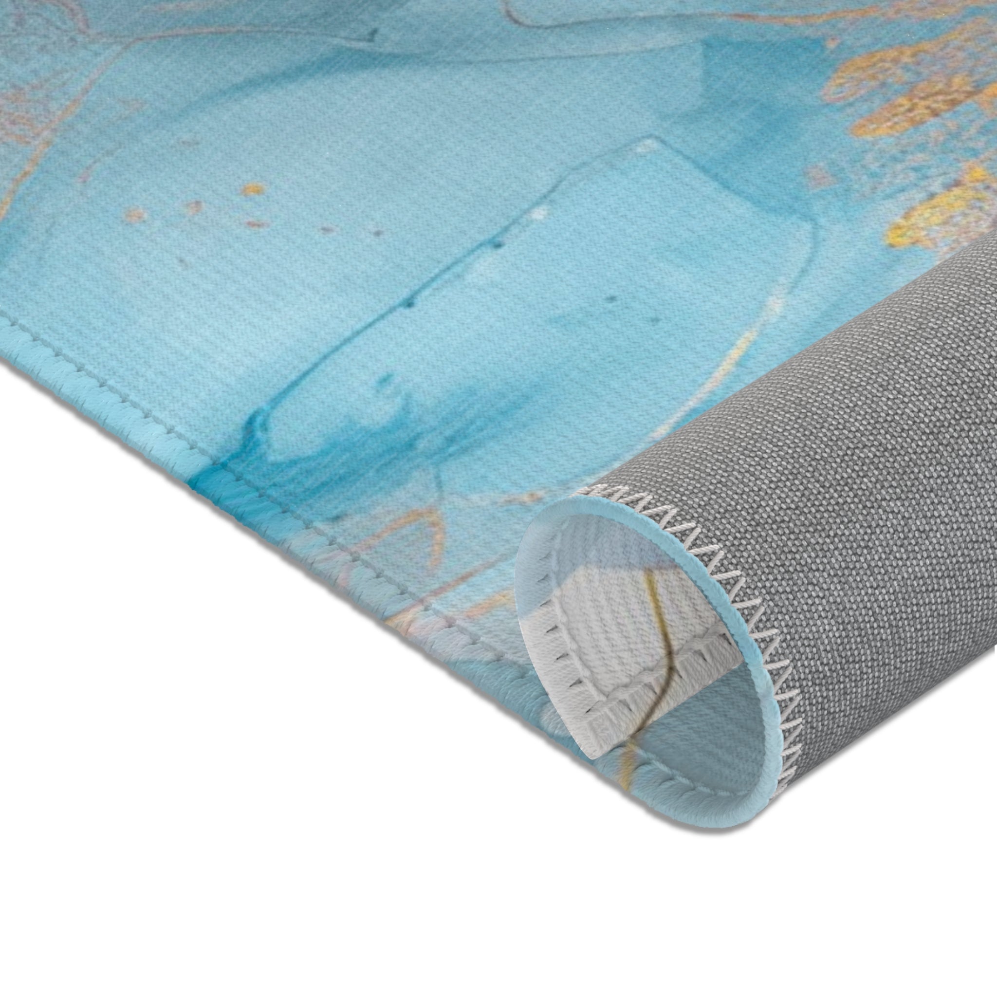 Abstract Floral Area Rug | Aqua, Navy Blue Beige Watercolor