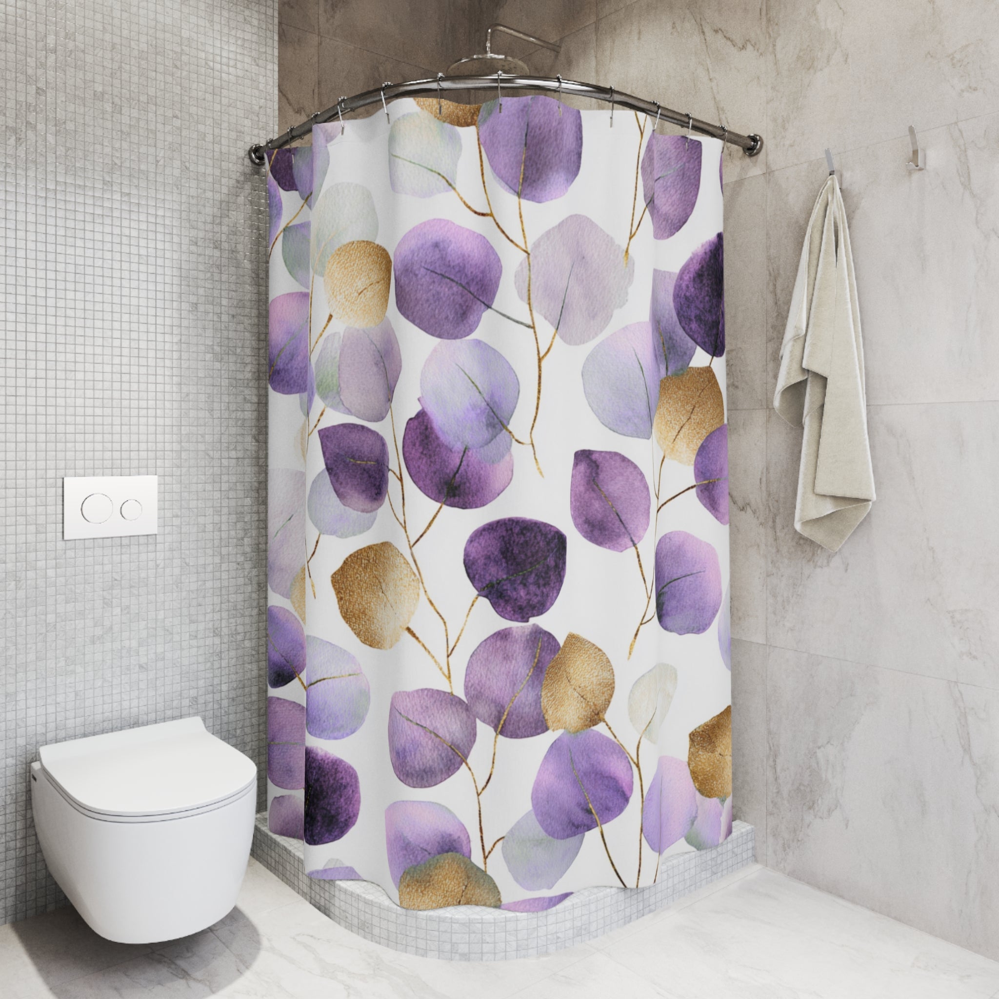Boho Shower Curtain | Floral Leaves Bathroom Decor