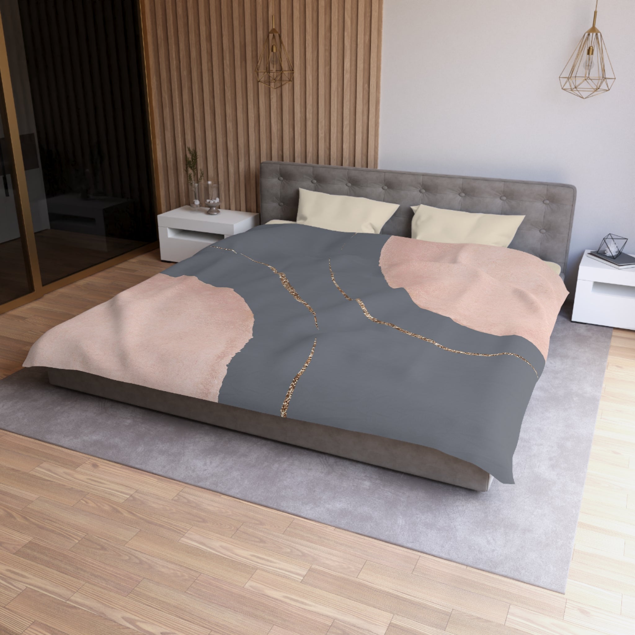 Abstract Duvet Cover | Gray, Blush Pink Geometric | Bedroom Decor