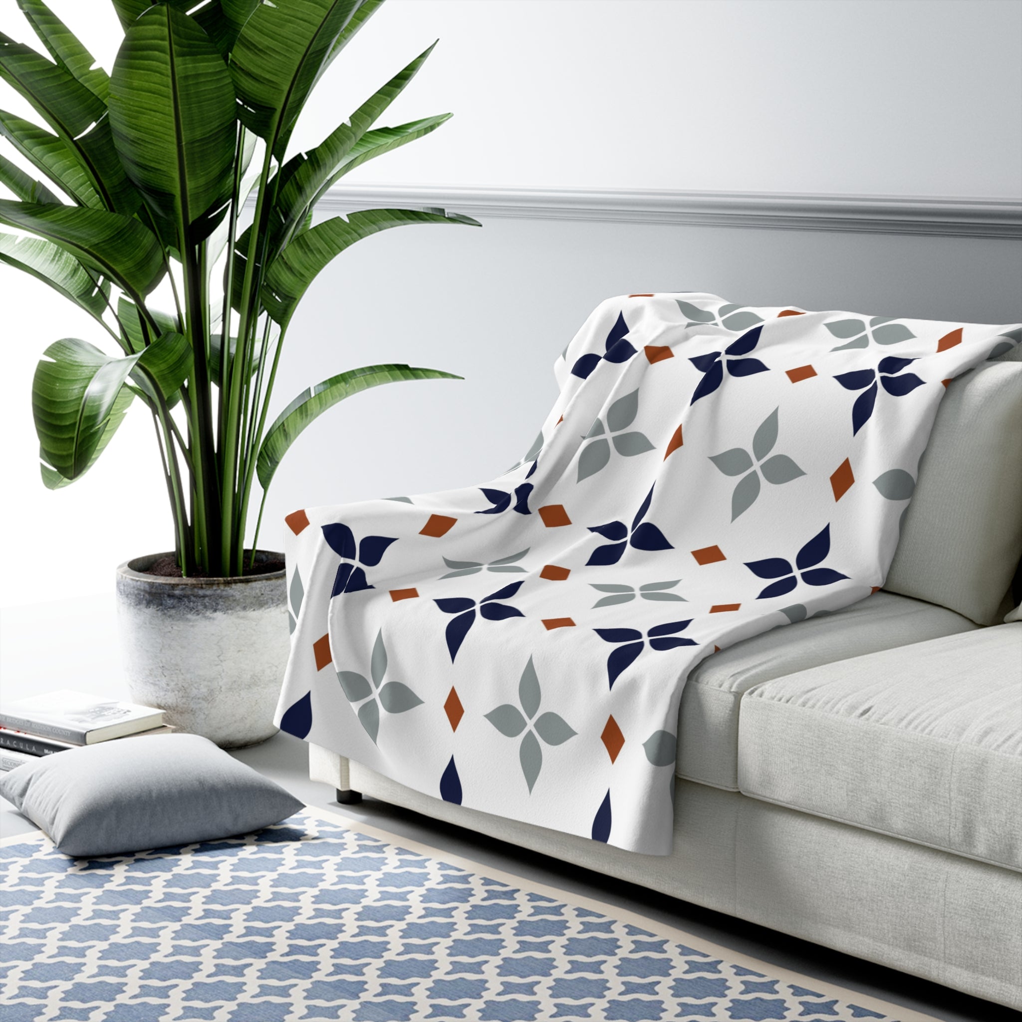 Comfy Throw Blanket | Vintage Art Deco, Nouveau White, Navy Blue, Grey