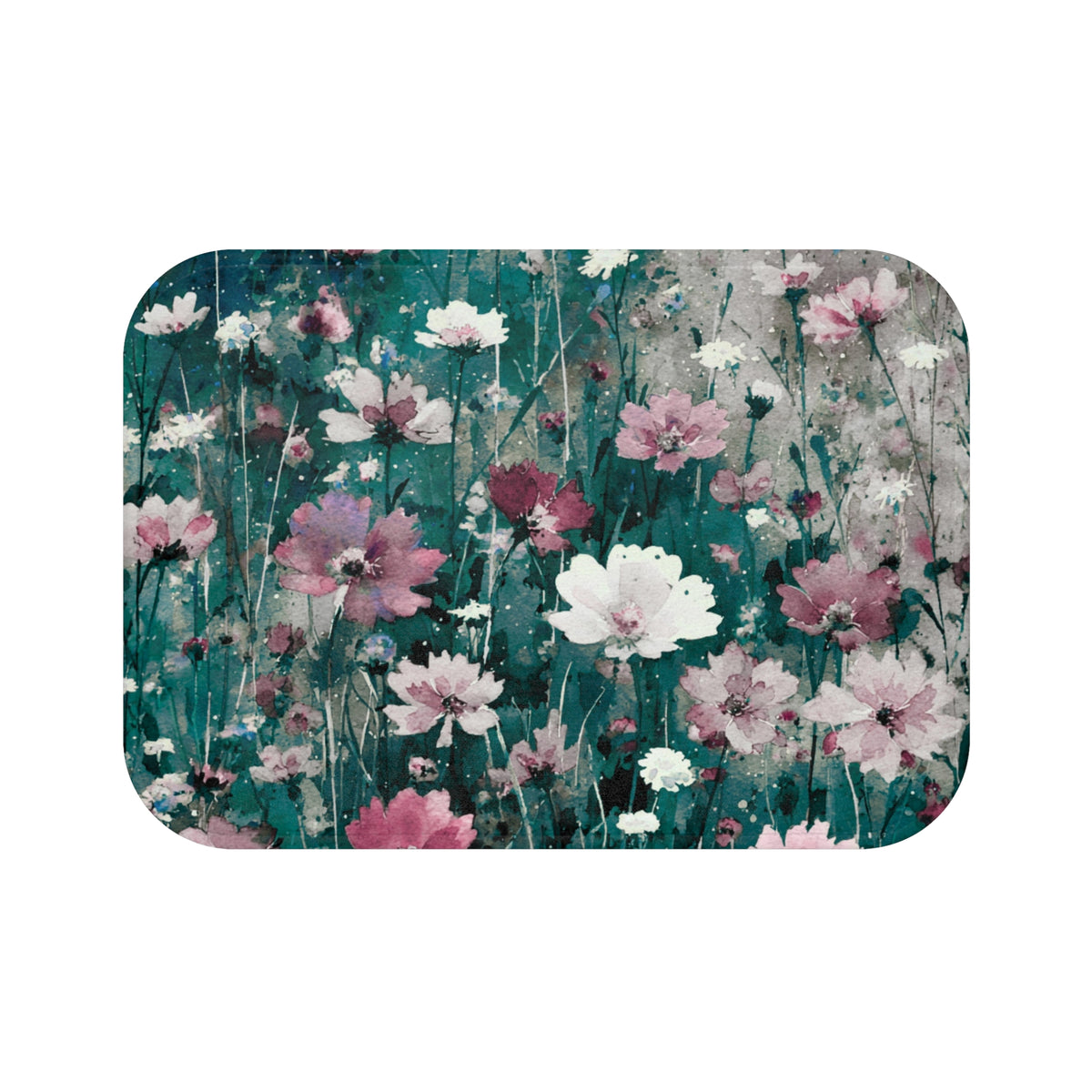Teal Pink Cosmos Meadow Bath Mat, Kitchen Mat