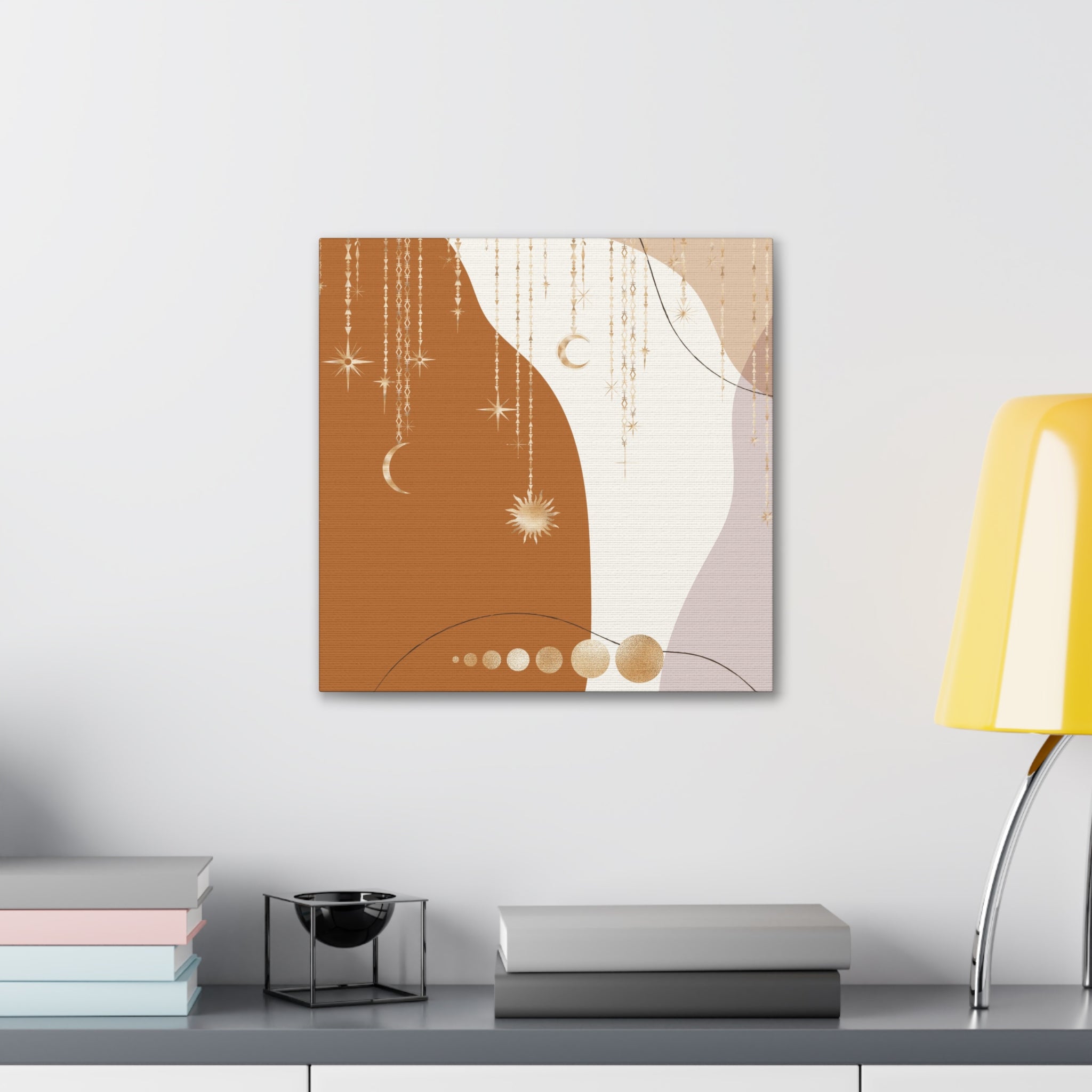 Bohemian Canvas Wall Art | Rust Beige Muted Gold Celestial