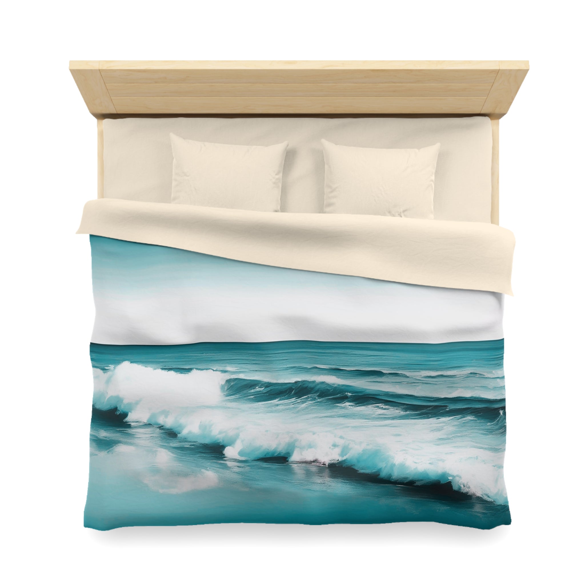Teal Duvet Cover | Colorful Green White Waves Ombre | Bedroom Decor