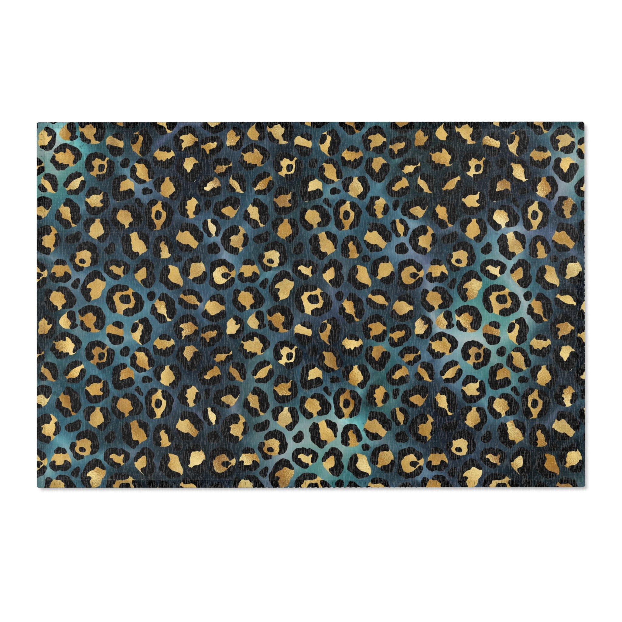 Large Area Rug | Teal Navy Blue Black, Beige Leopard Animal Print