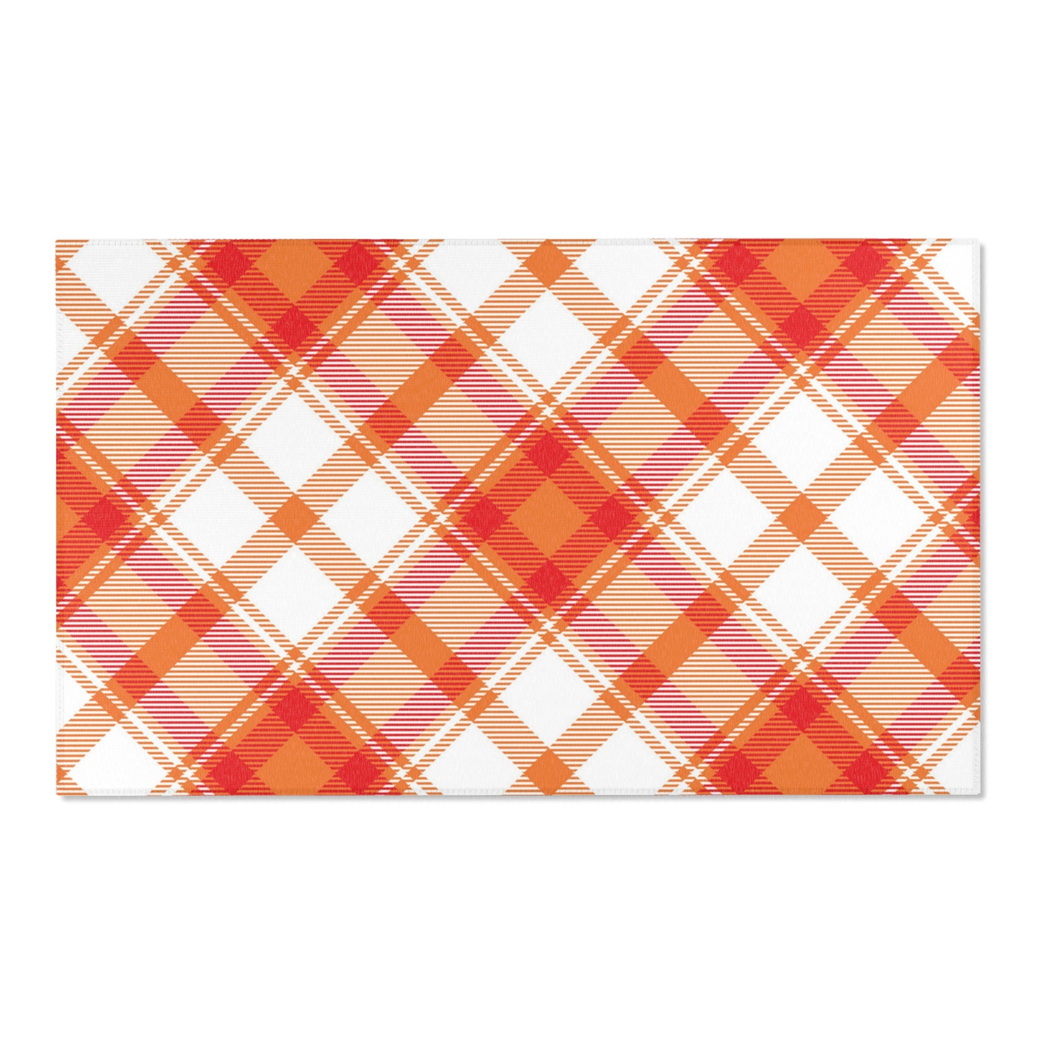 Minimalist Area Rug | Retro Plaid, Orange Red Rug
