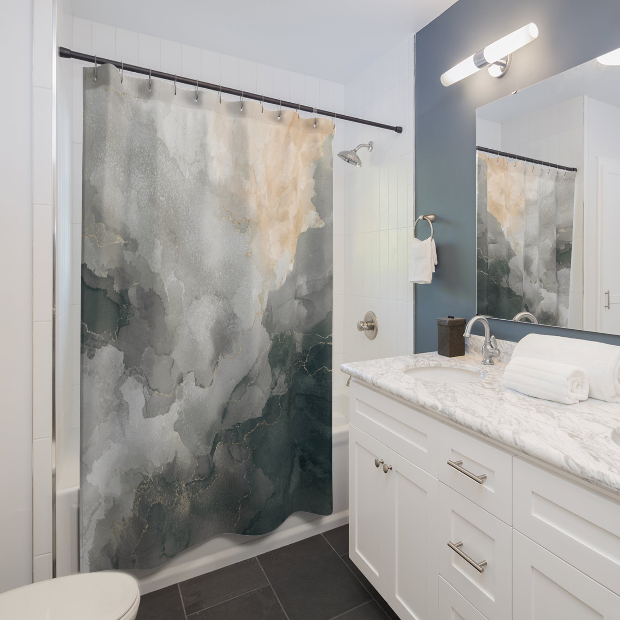 Abstract Watercolor Shower Curtain | Grey Ombre Bathroom Decor