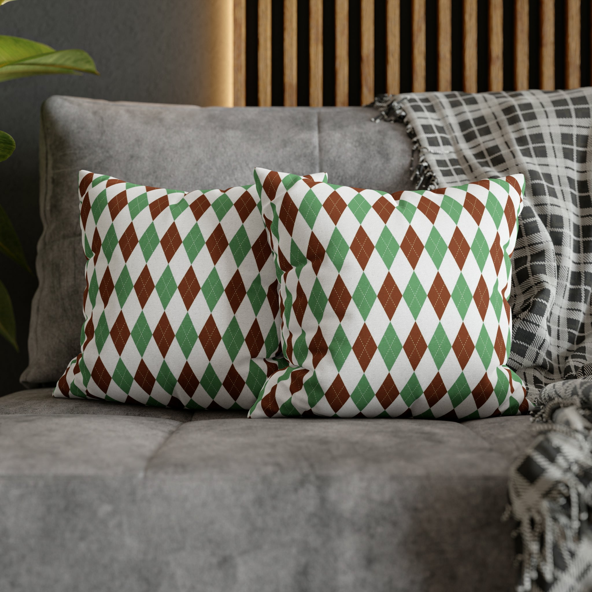 Argyle Pillow Cover | Diamond Checkered, Sage Green Brown