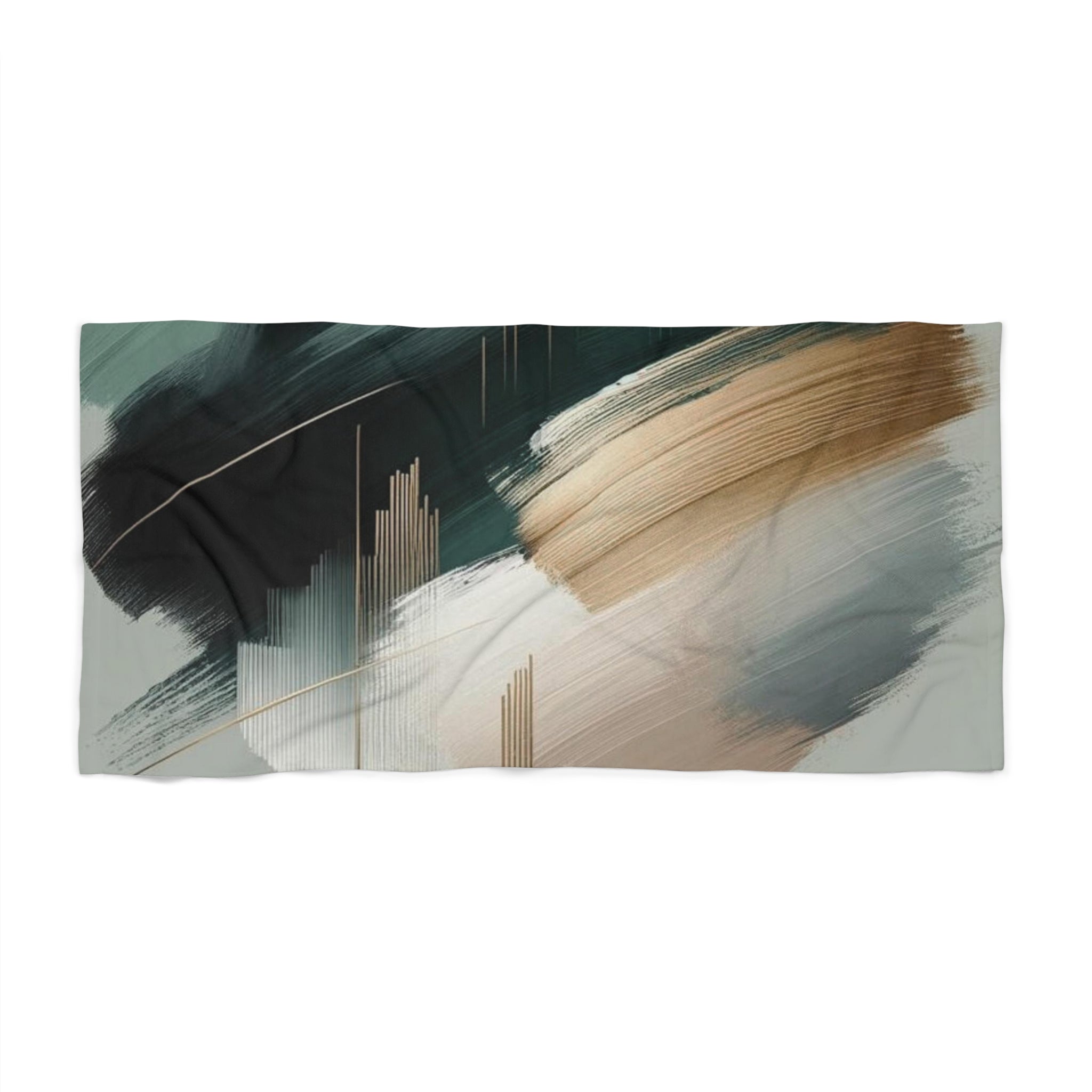 Bath, Beach Towel | Green, Muted Gold White Brush Paint
