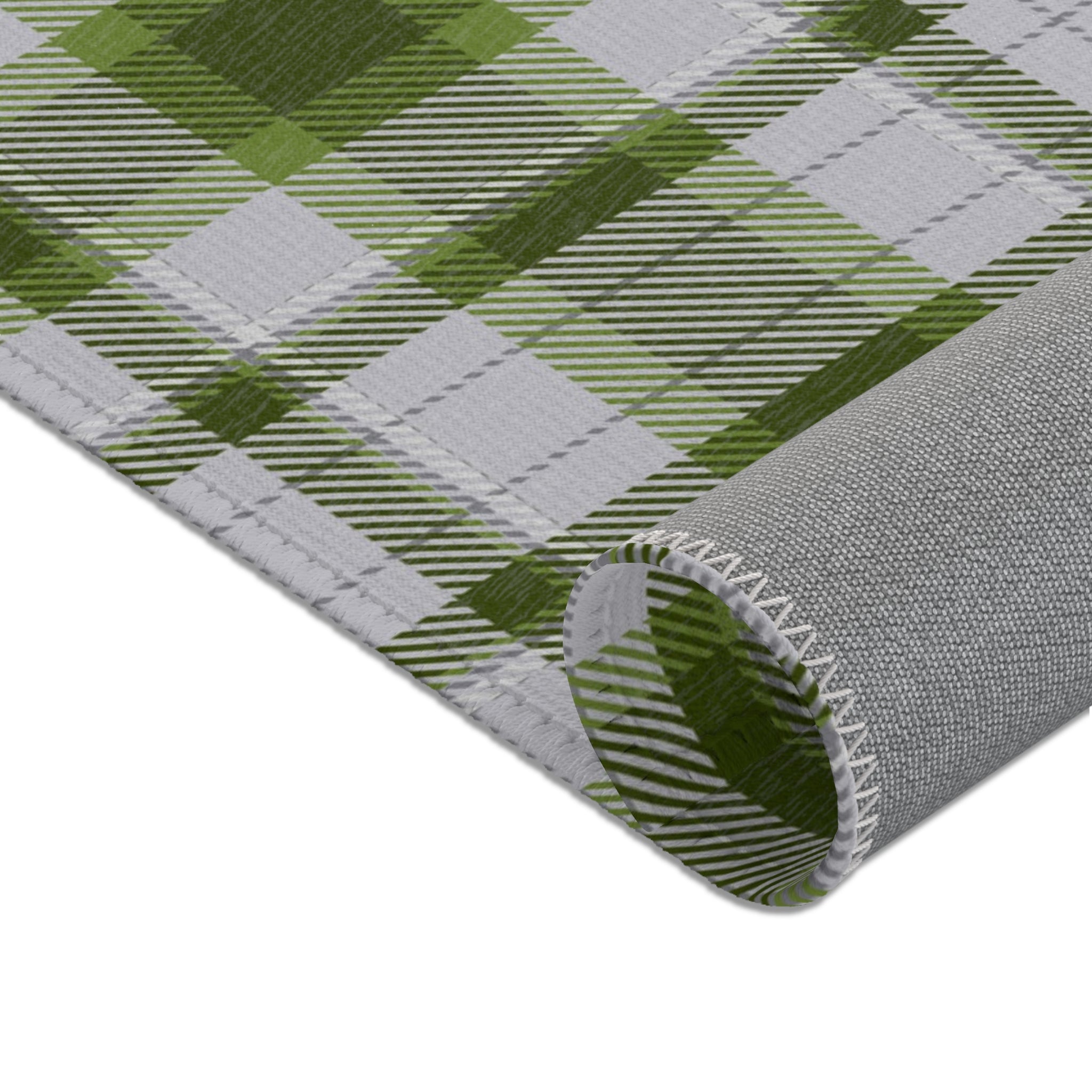 Boho Plaid Area Rug | Sage Green, Grey Rug
