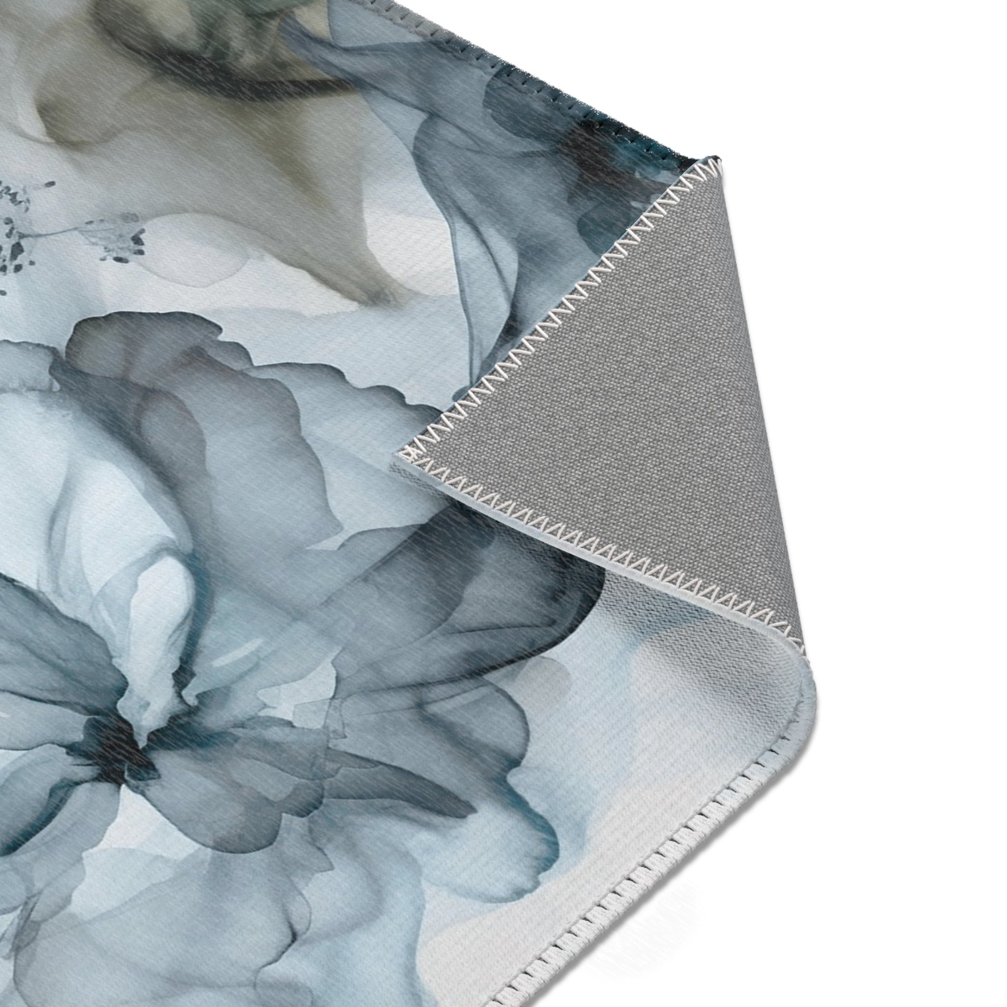 Abstract Large Area Rug | Modern Ombre Blue Floral Watercolor Rug