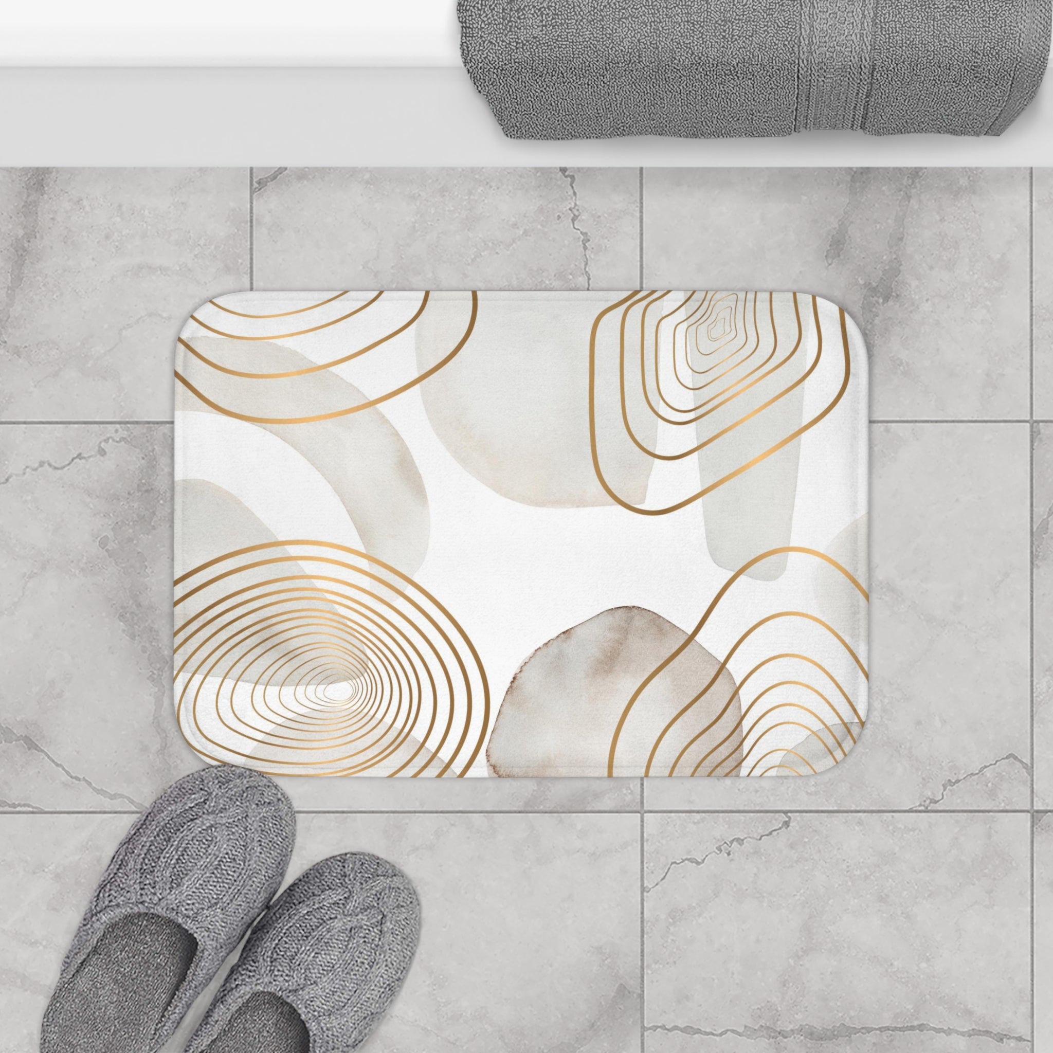 Abstract Bath Mat | Watercolor Beige Gold White