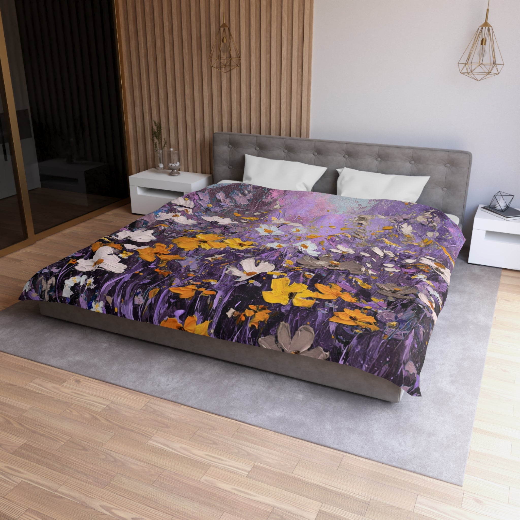 Floral Duvet, Pillow Cover | Purple Yellow Bedroom Decor