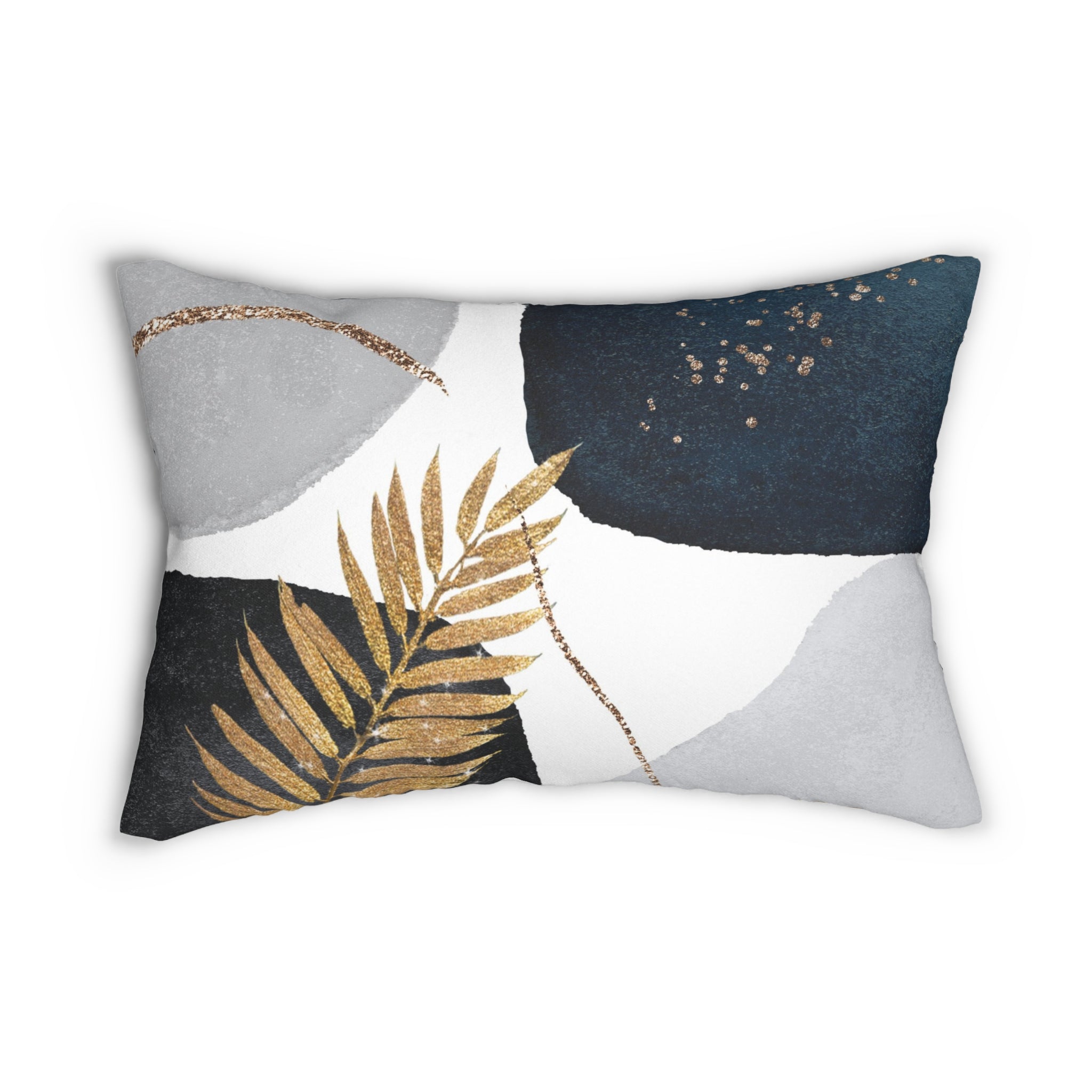 Abstract Lumbar Pillow | Grey Black, Muted Gold Beige Watercolor