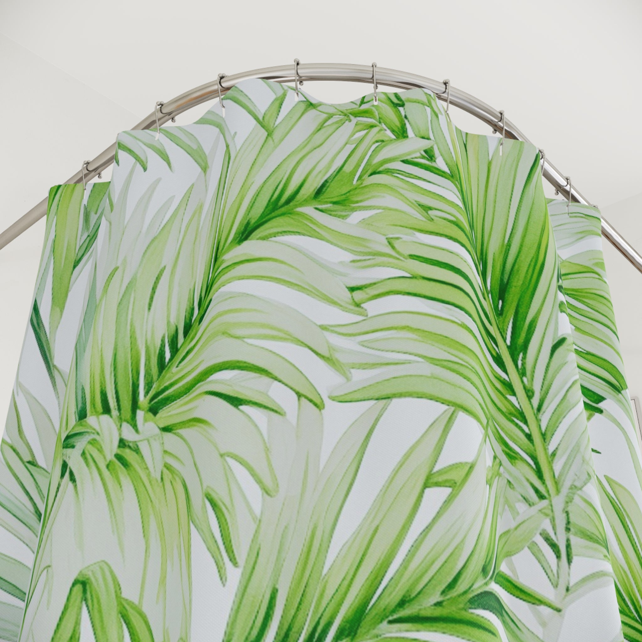 Jungle Floral Shower Curtain | Sage Green, Palm Leaves