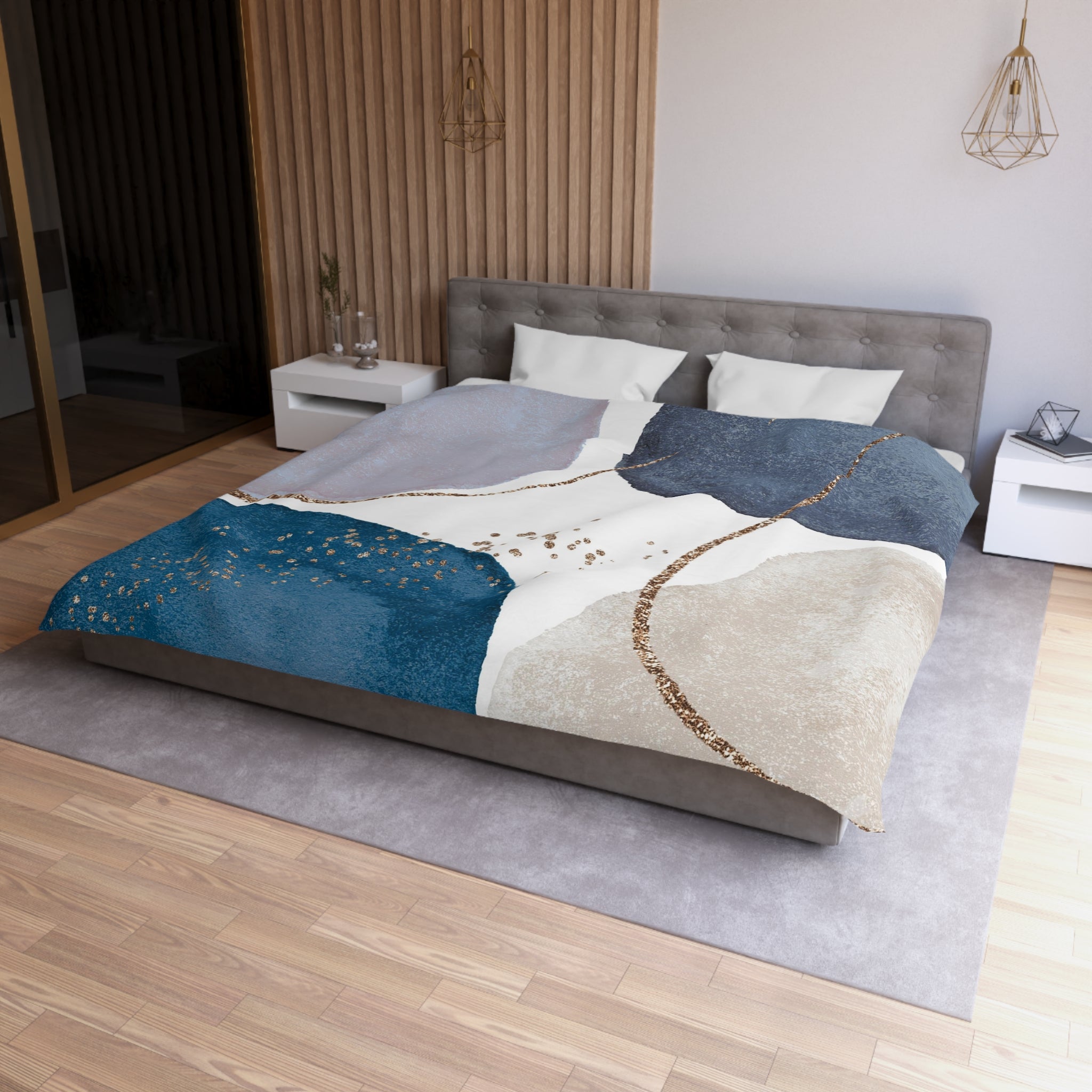Abstract Duvet Cover | Indigo blue, cream, white | Bedroom Decor