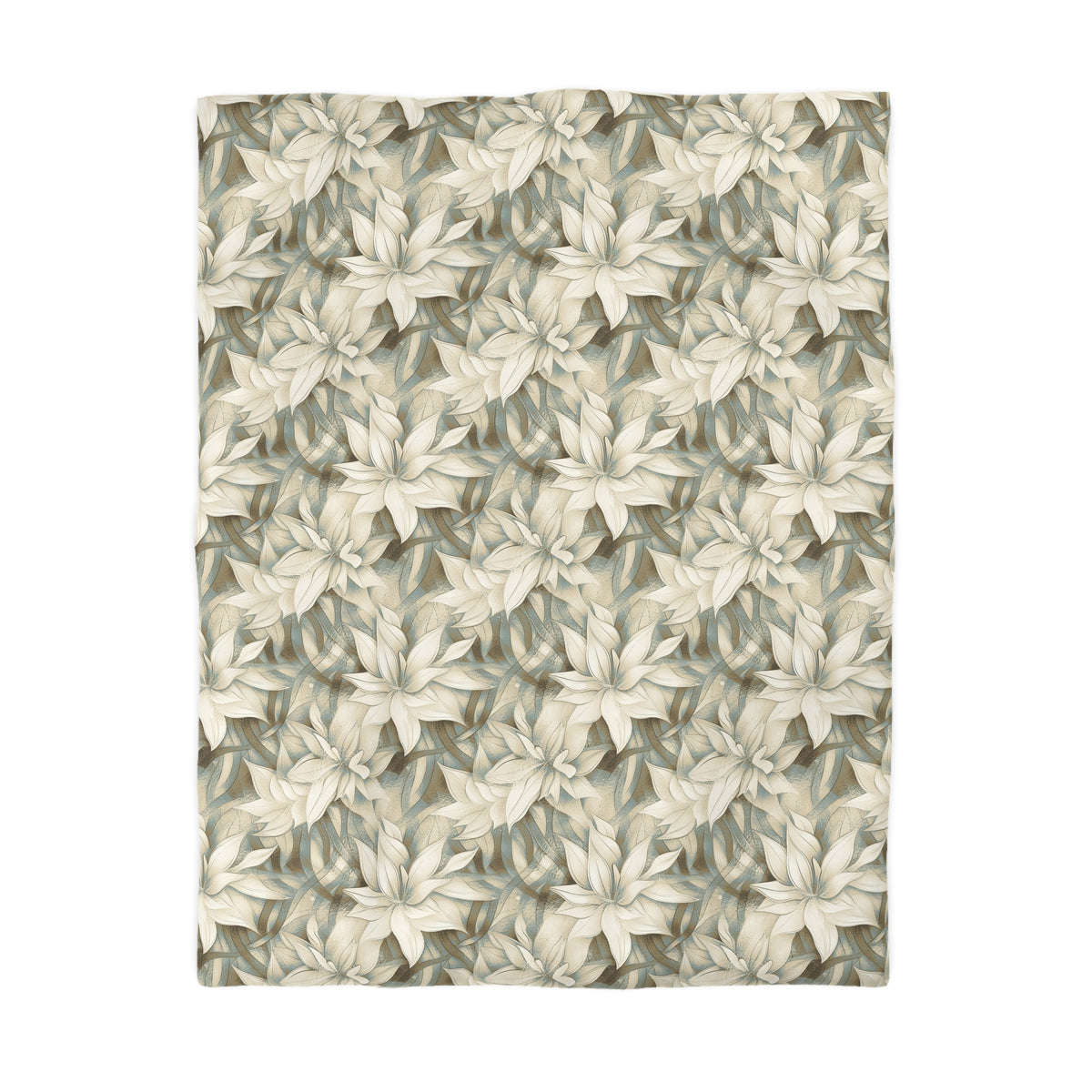 a repeating pattern of white flowers on a beige background.