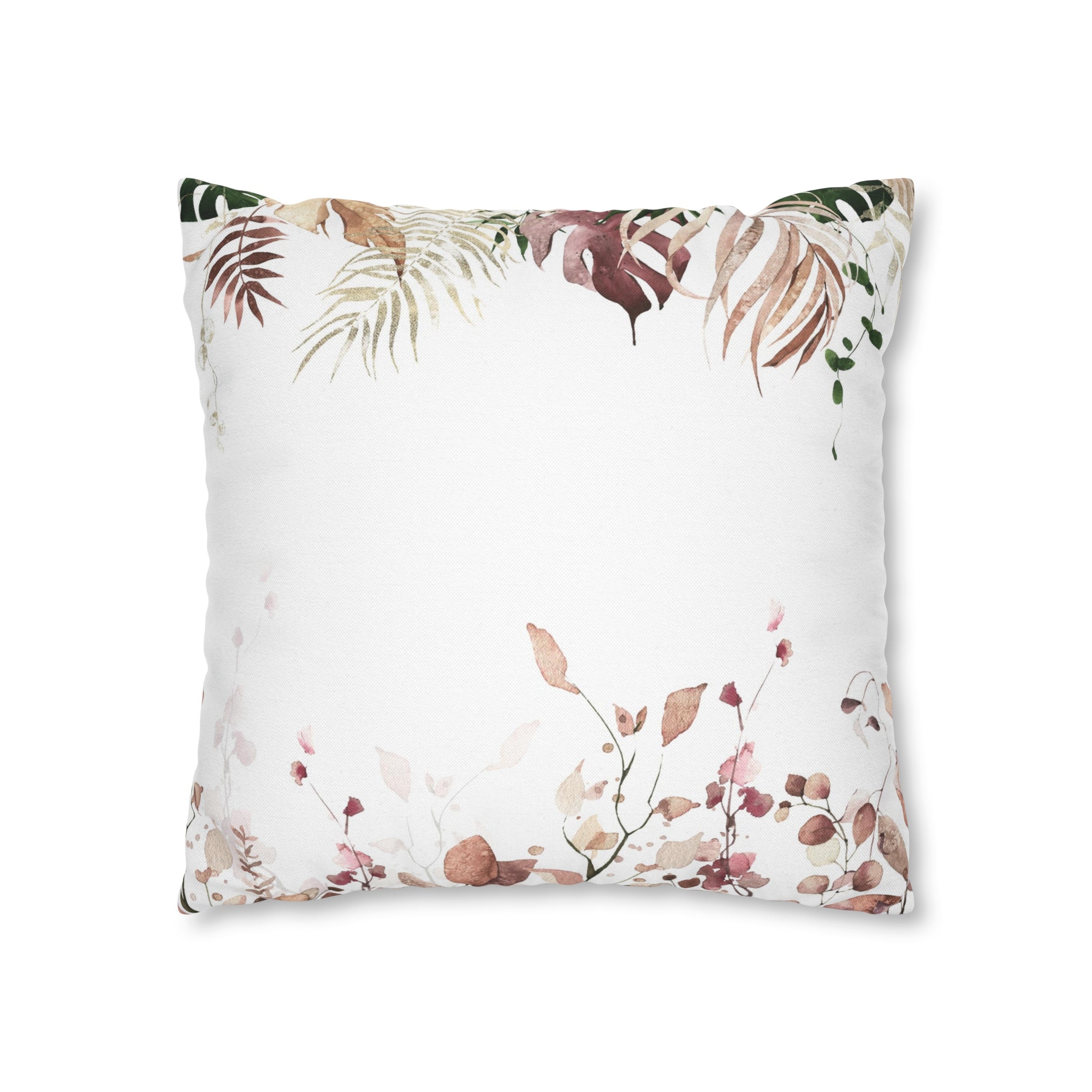 Floral Pillow Cover | White Beige Monstera Leaves