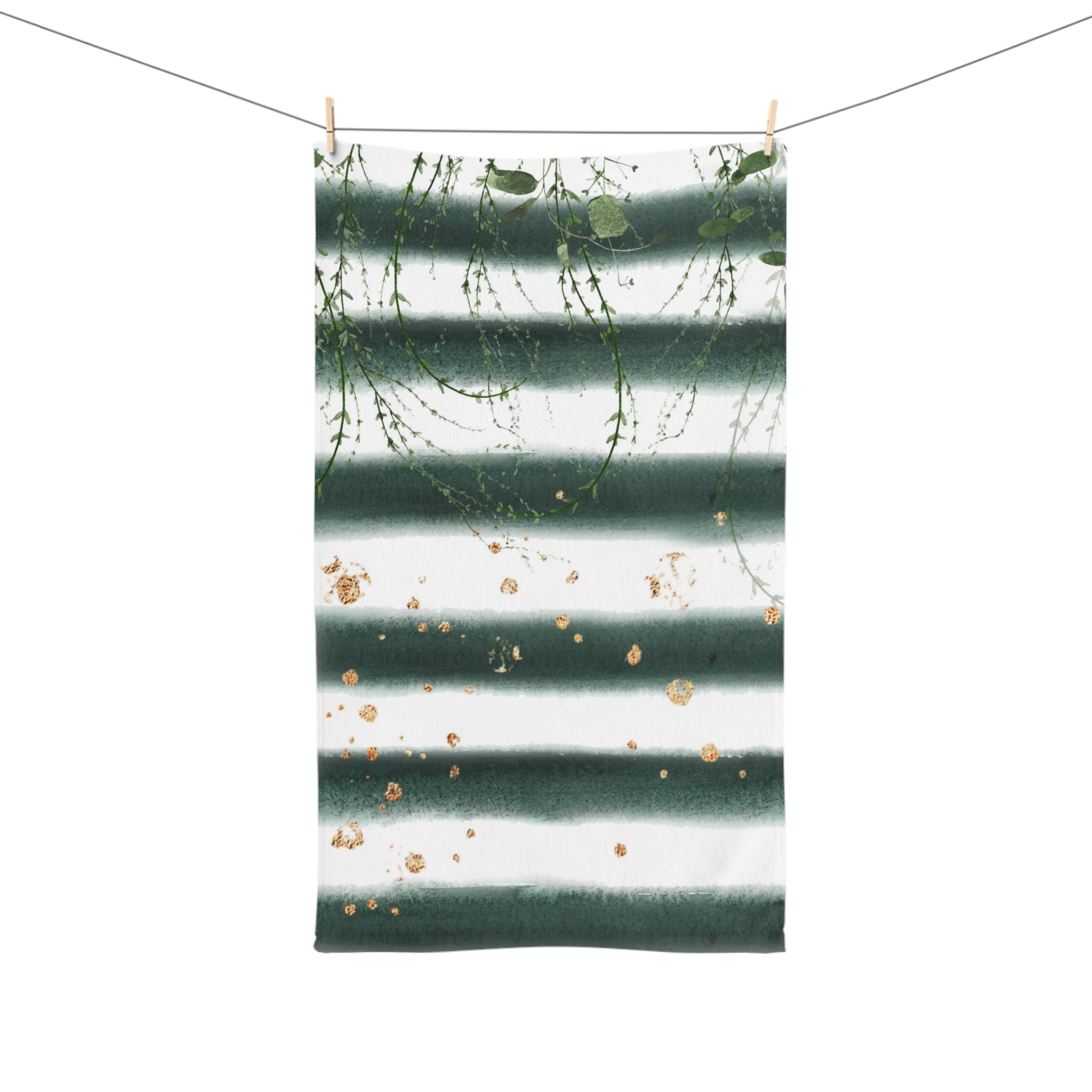 Floral Boho Kitchen, Bath Hand Towel | White Sage Green Leaves