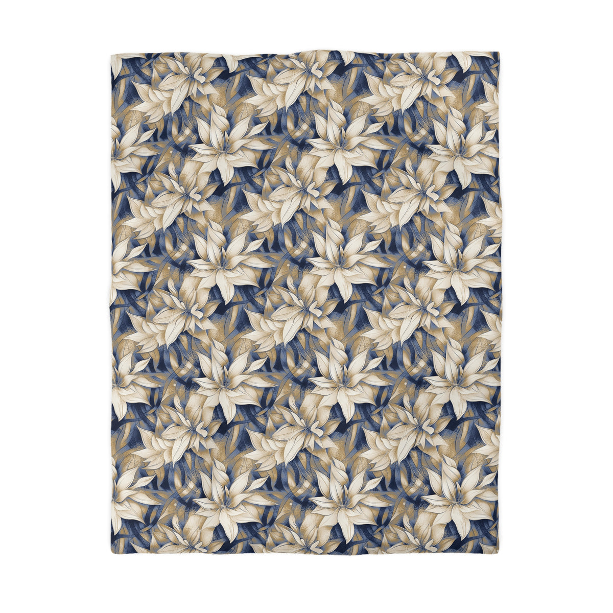 a repeating pattern of blue and white flowers on a white background.