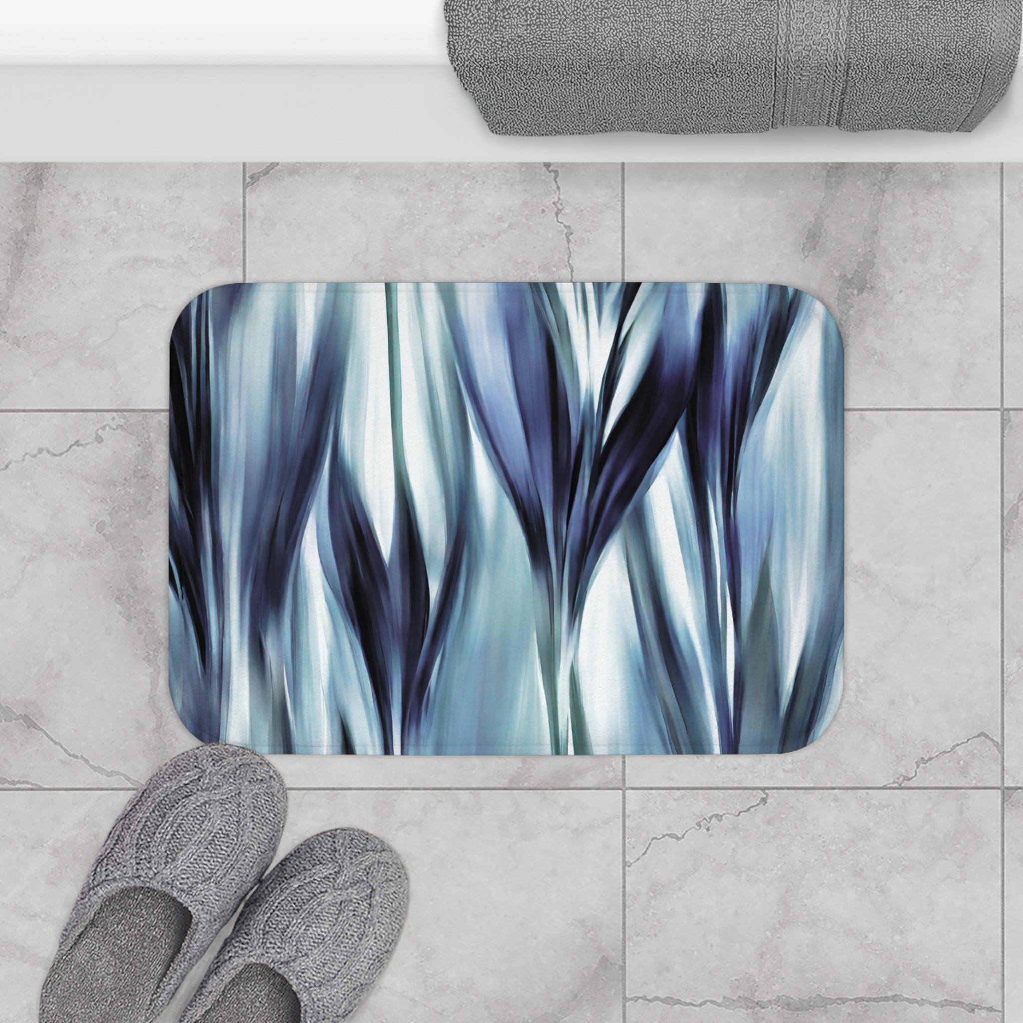 Abstract Bath, Kitchen Mat | Navy, Pale Teal Blue
