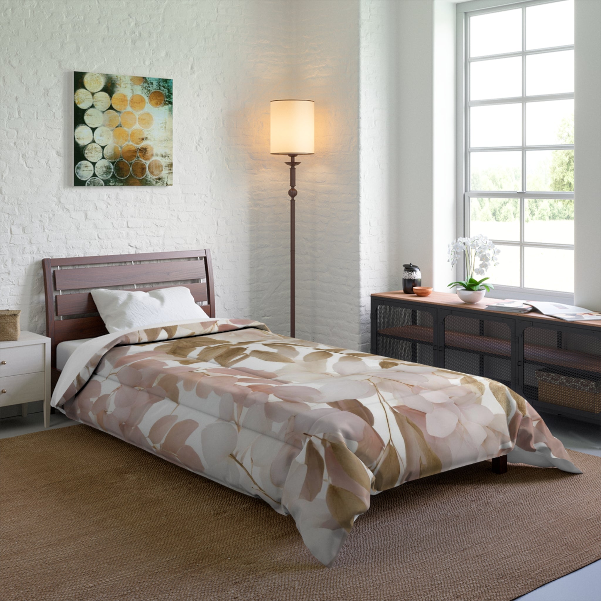 Floral Comforter | Ivory Beige, Blush Pink Jungle Leaves