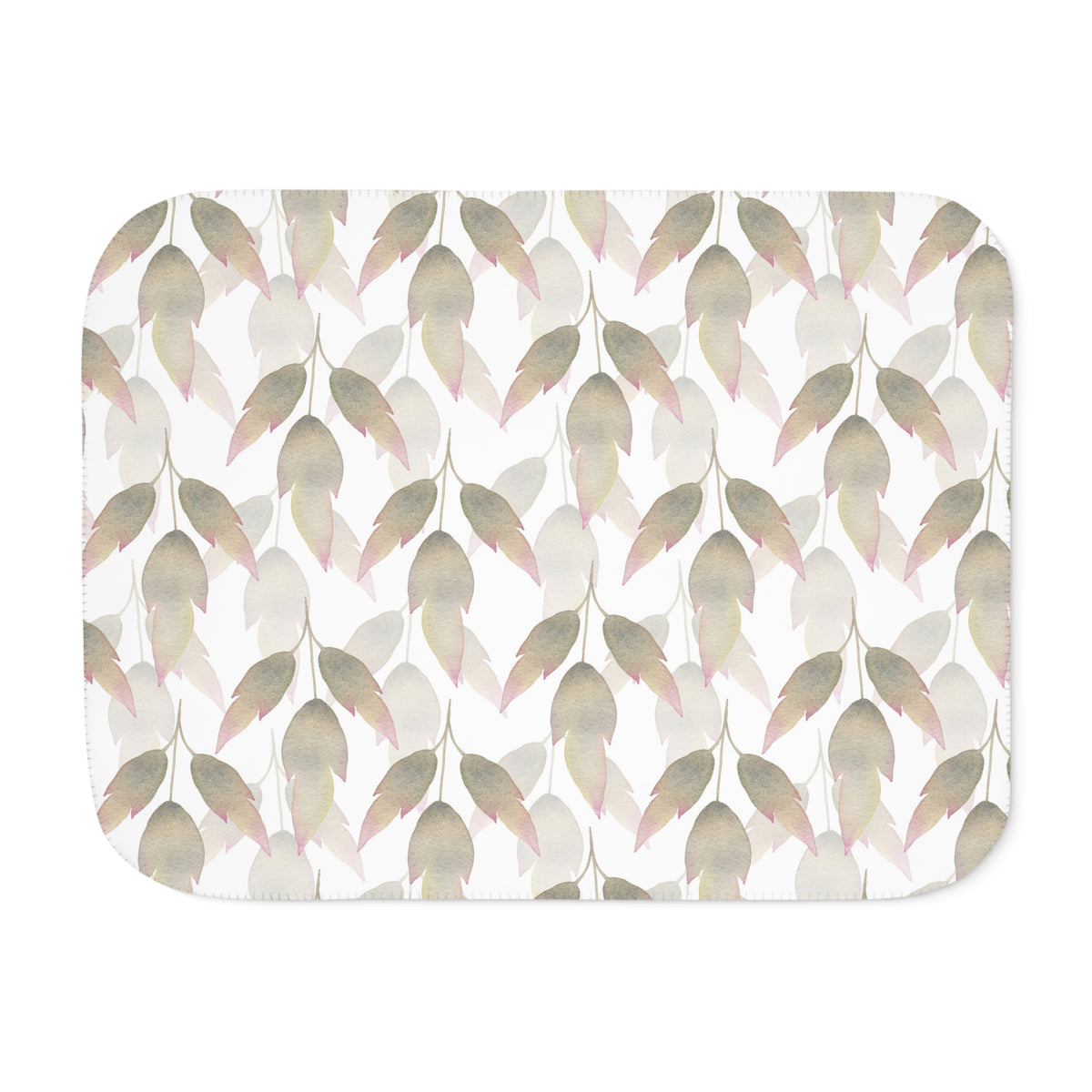 Beige Blush Watercolor Leaf Sherpa Blanket | Neutral Botanical Throw