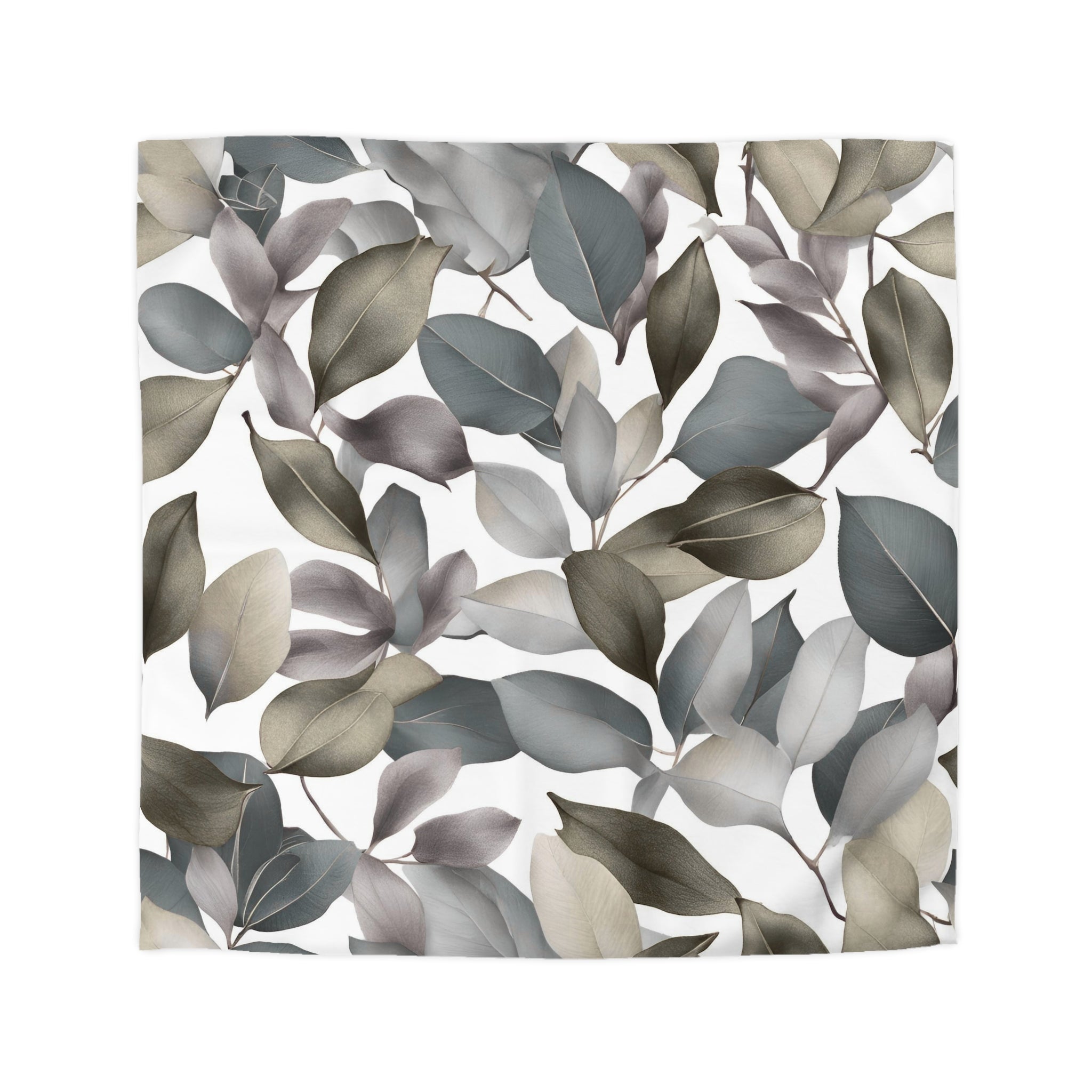 Floral Duvet, Pillow Cover | Beige Grey White Leaves Bedroom Decor