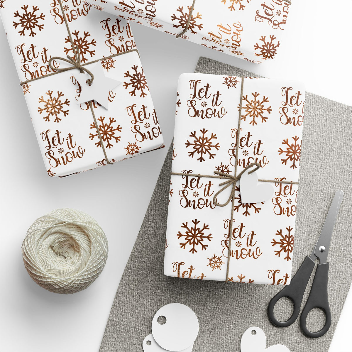 Let It Snow Christmas Wrapping Paper, Brown Gift Wrap