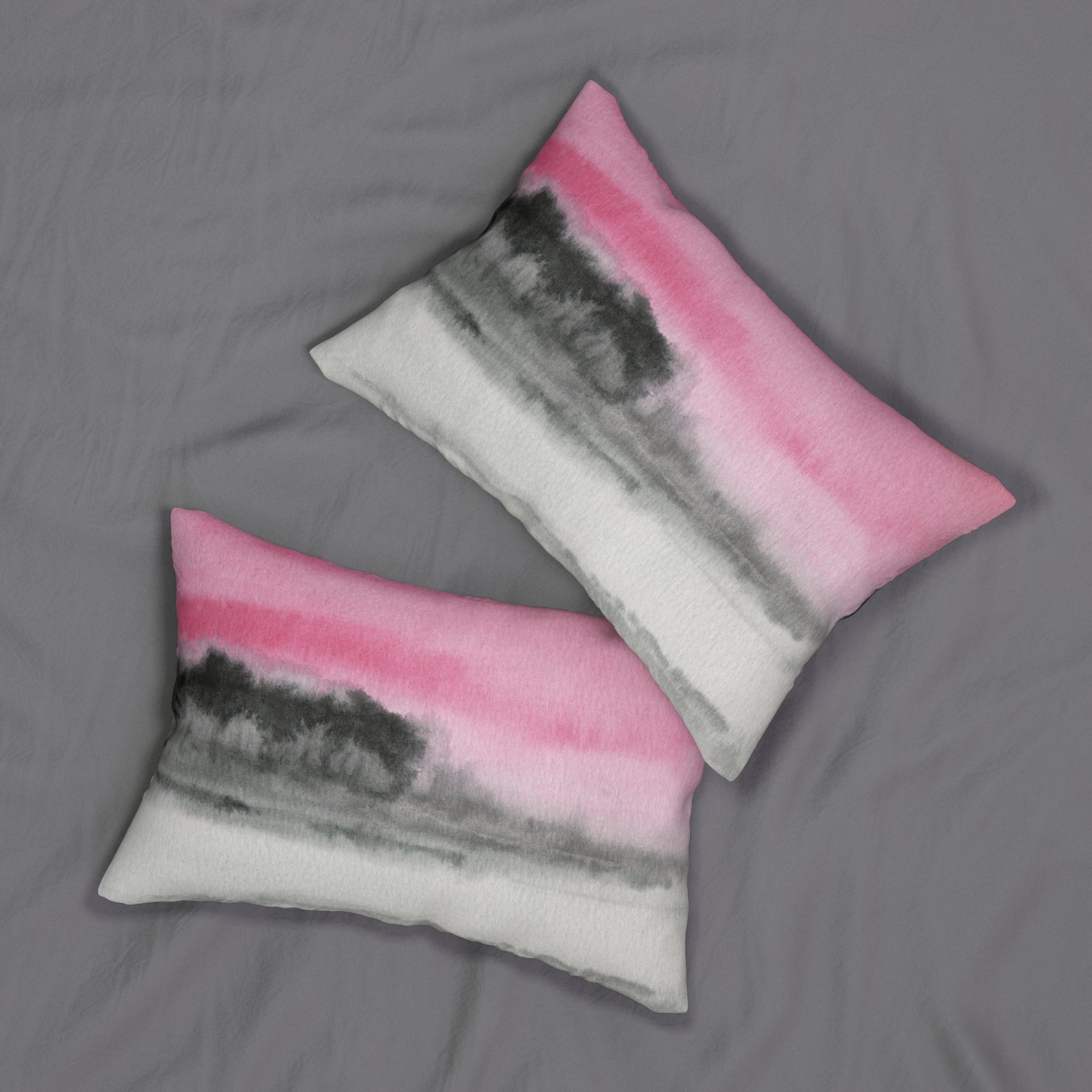 Abstract Lumbar Pillow | Pink, Gray Black Ombre, Landscape