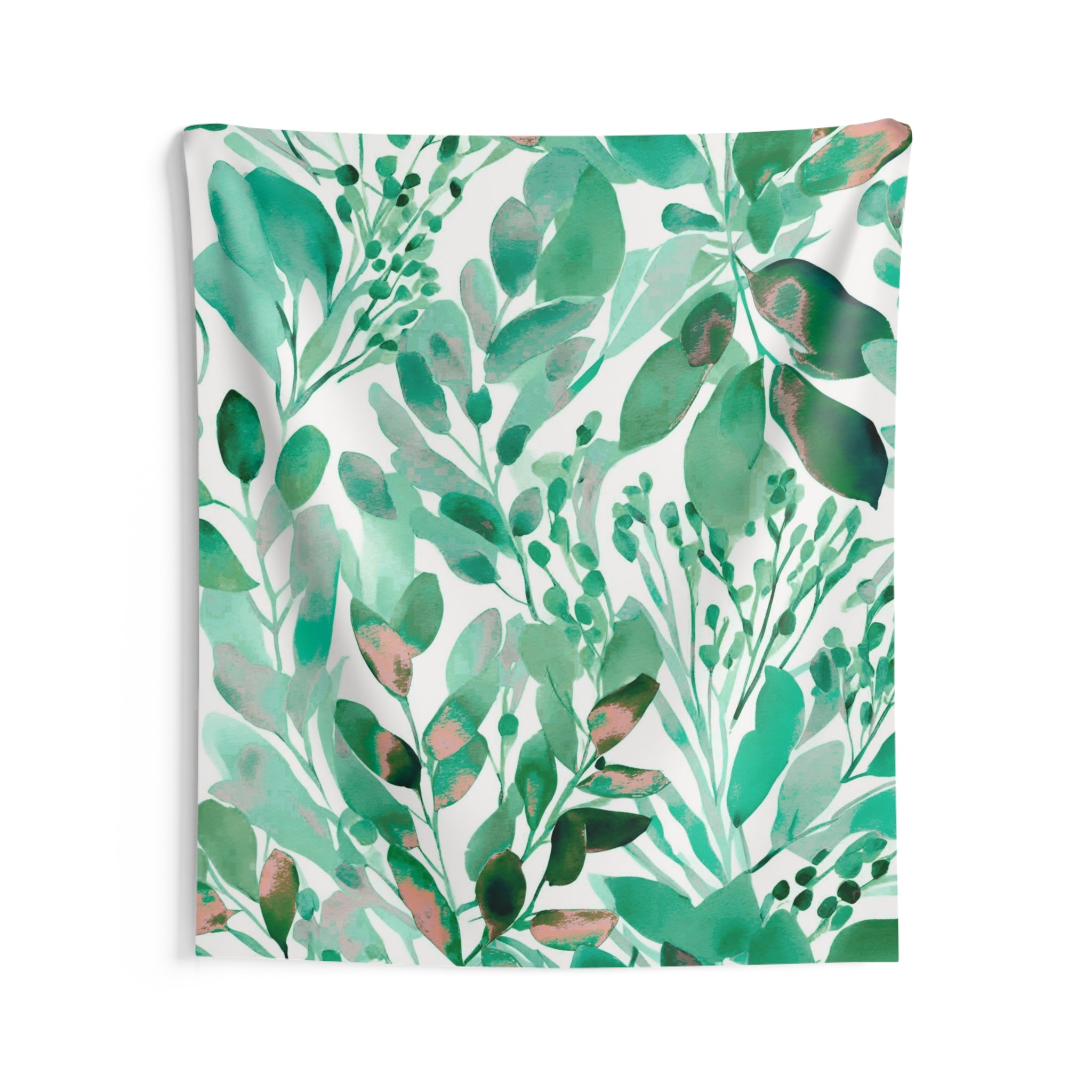 Abstract Floral Wall Hanging Fabric Tapestry; Green White Watercolor