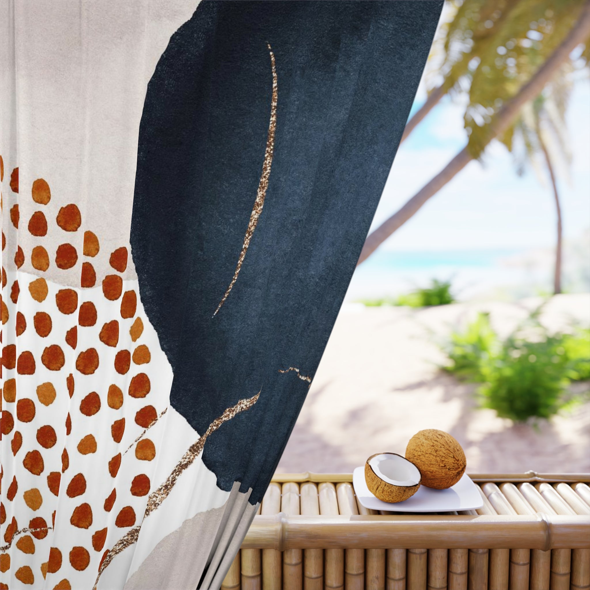 Abstract Window Curtains | Rust Cream Navy blue