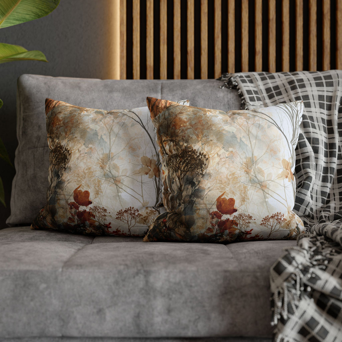 Misty Forest Pillow Cover | Terracotta Beige Autumn Trees Pillowcase