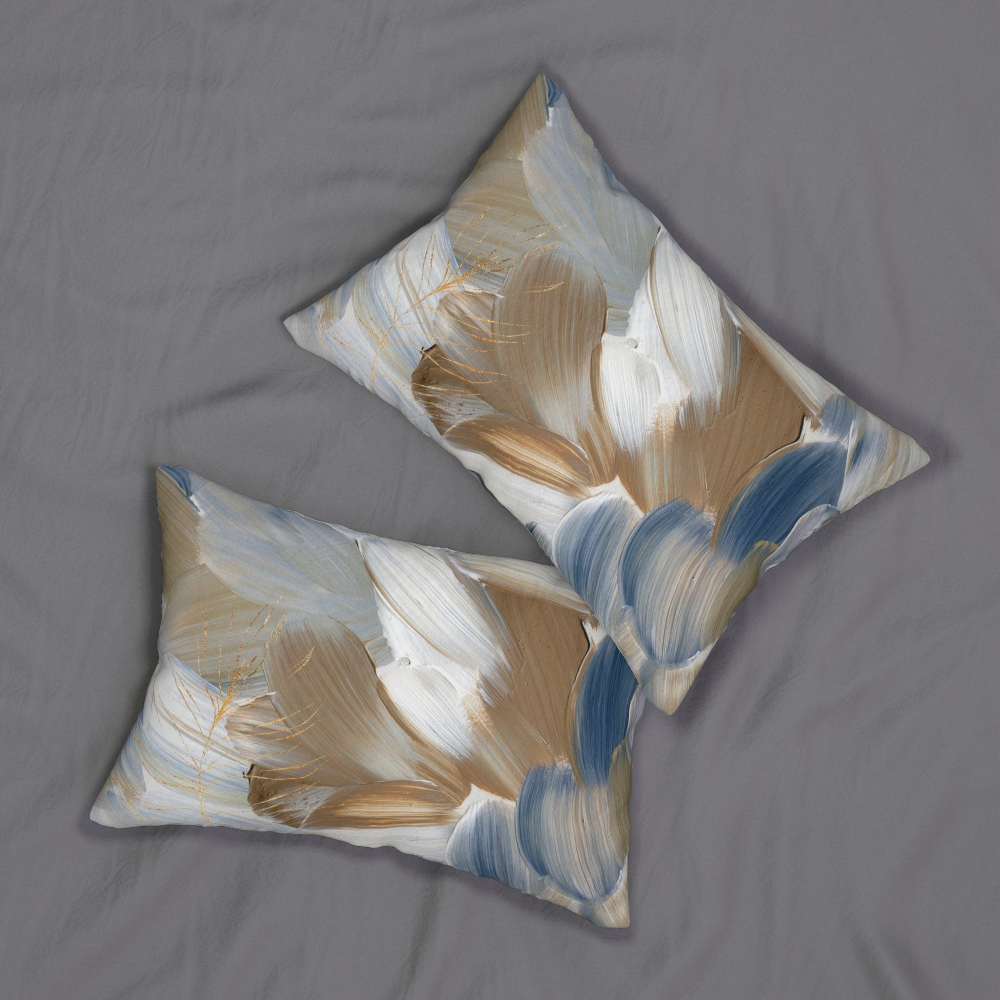 Abstract Lumbar Pillow | Brown Beige, Blue, White Paint Print