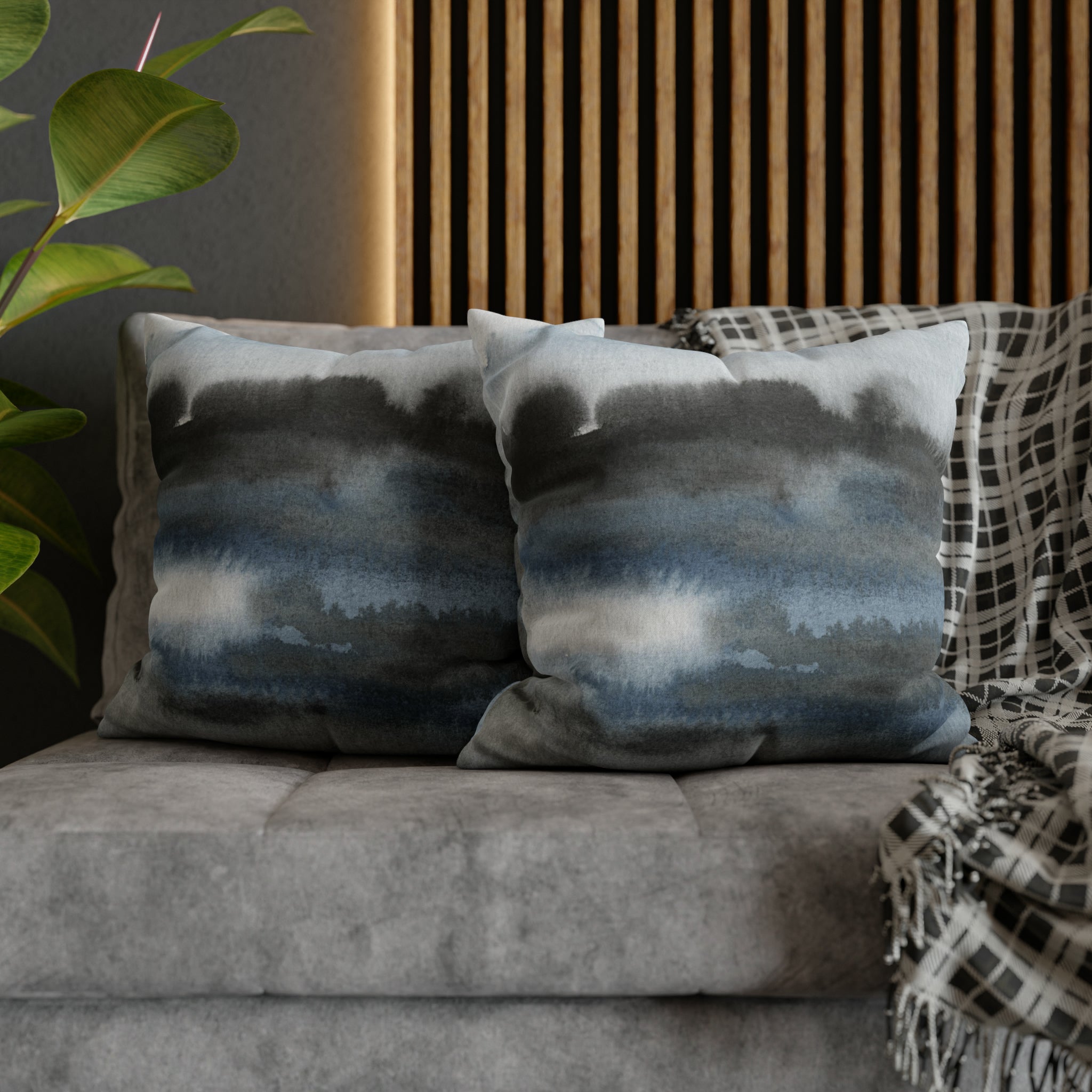 Abstract Pillow Cover | Navy Indigo Blue, Gray Black Ombre, Landscape