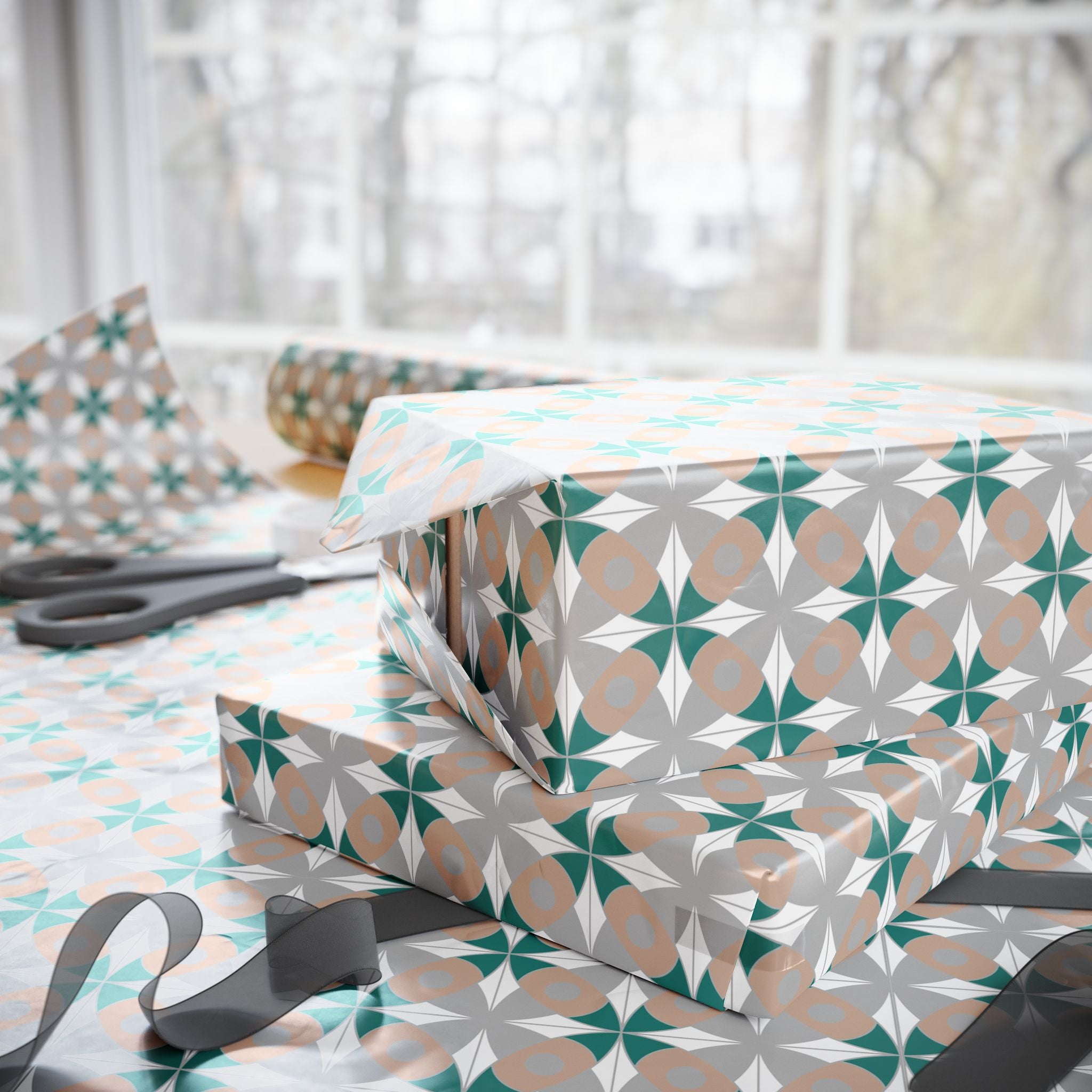 Wrapping Papers, Grey Teal White Gift Wrapping for the Holidays, Birthdays